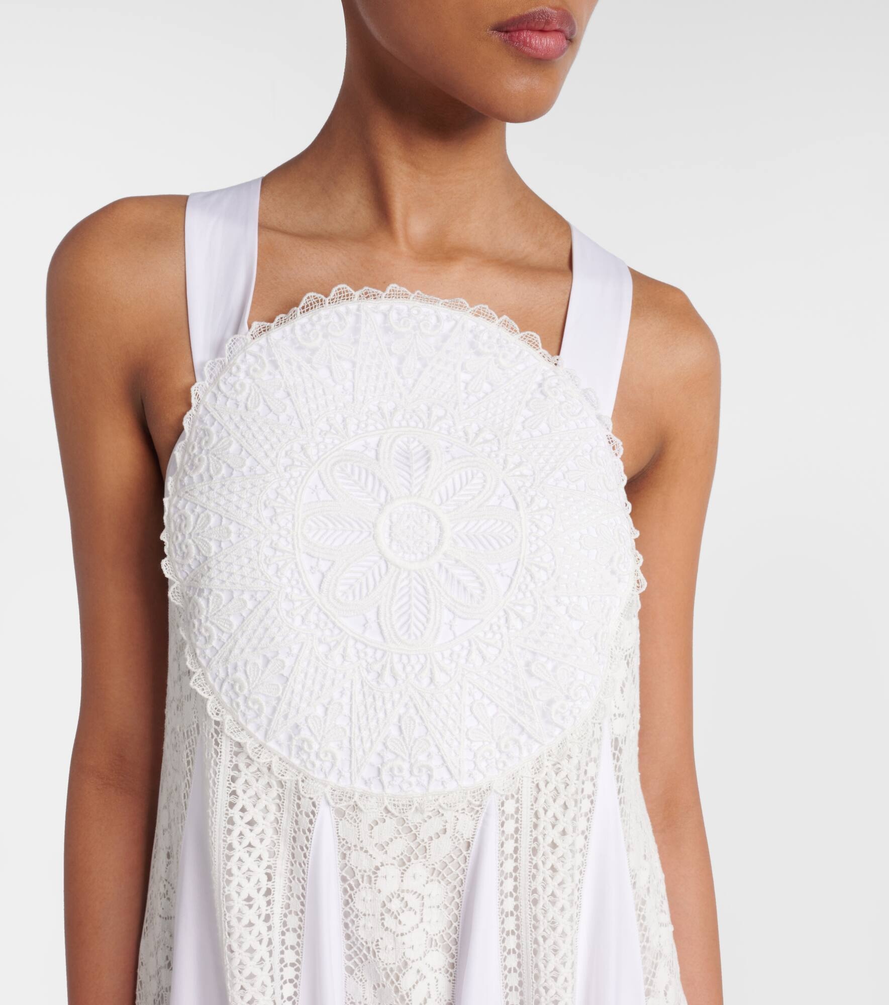 Asymmetric lace-trimmed cotton maxi dress - 4