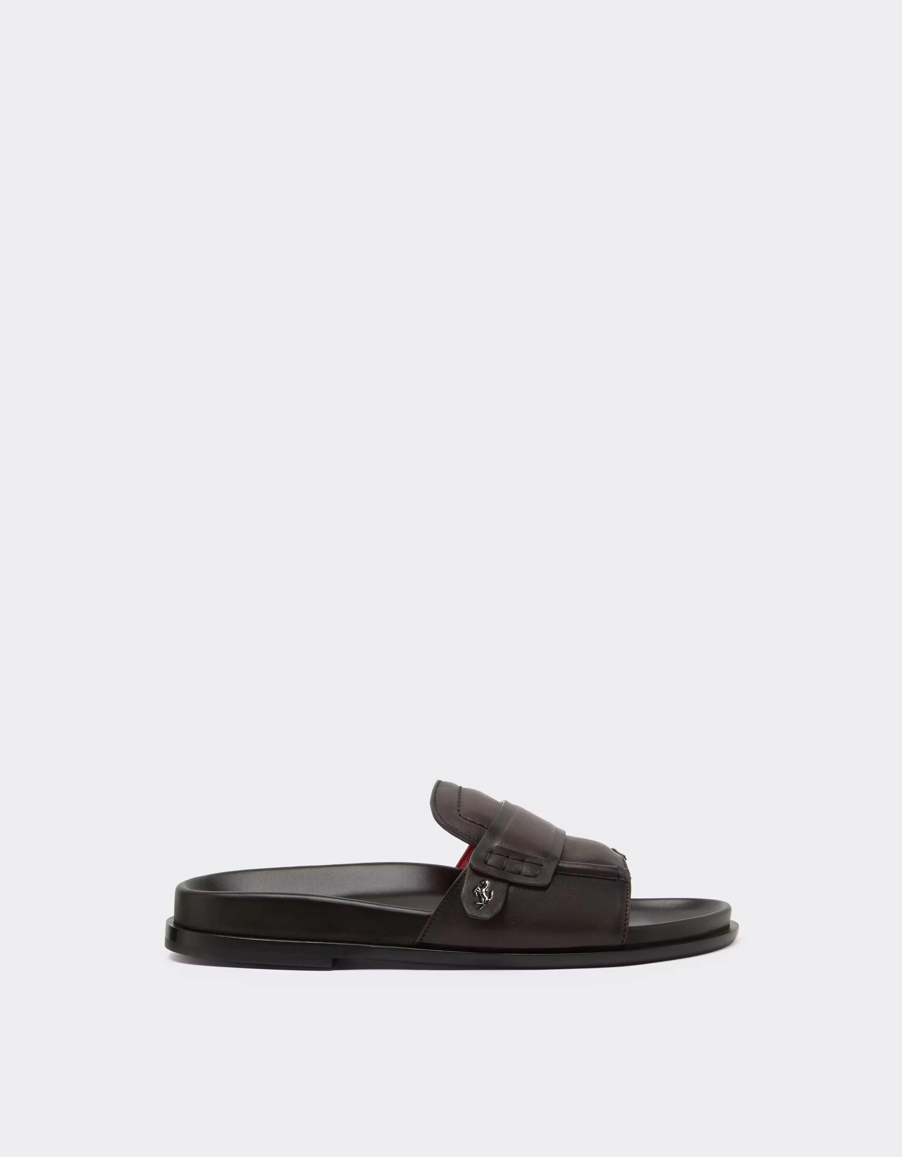 Leather Slider with Prancing Horse - 1