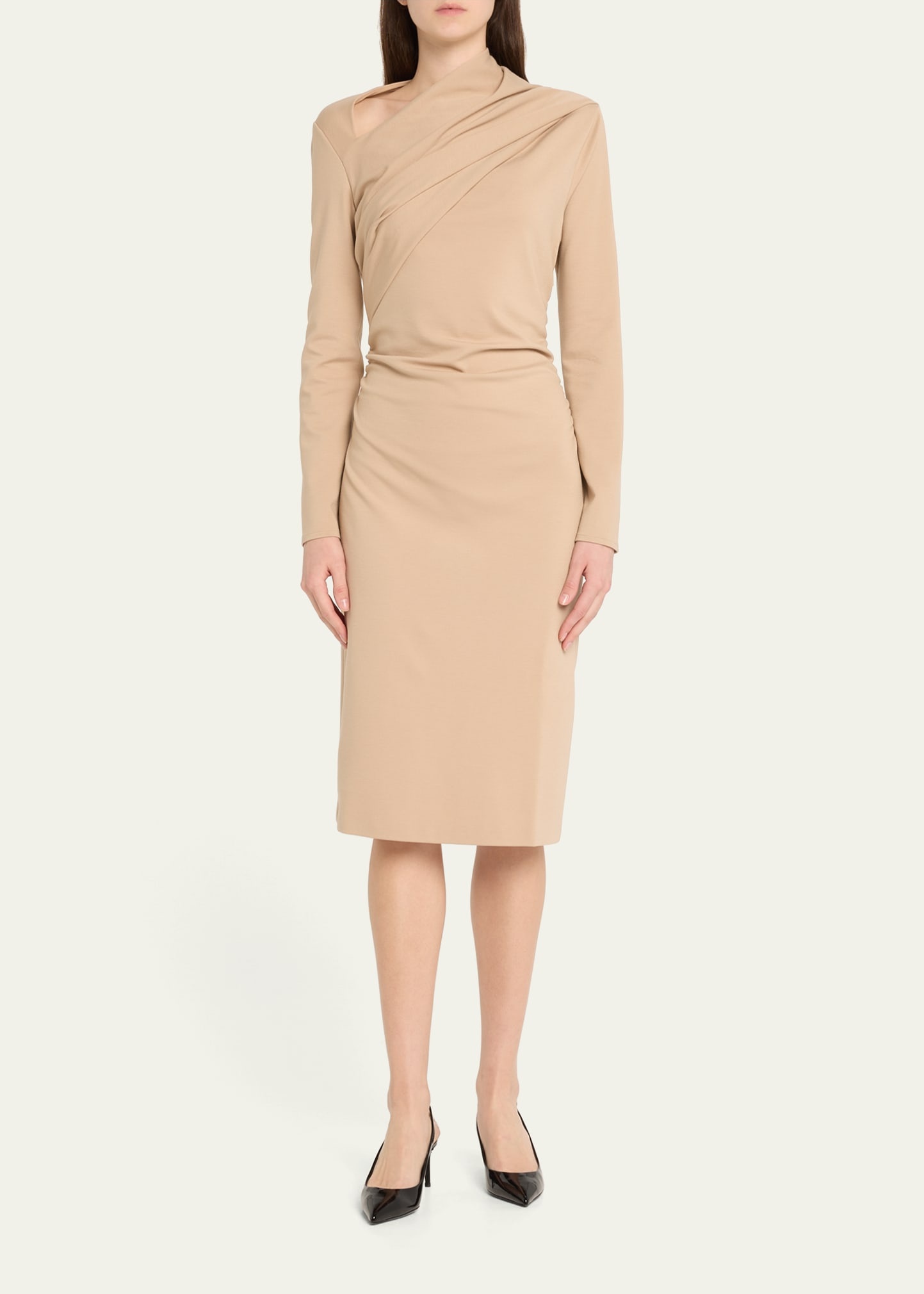 Asymmetric Long-Sleeve Jersey Dress - 2