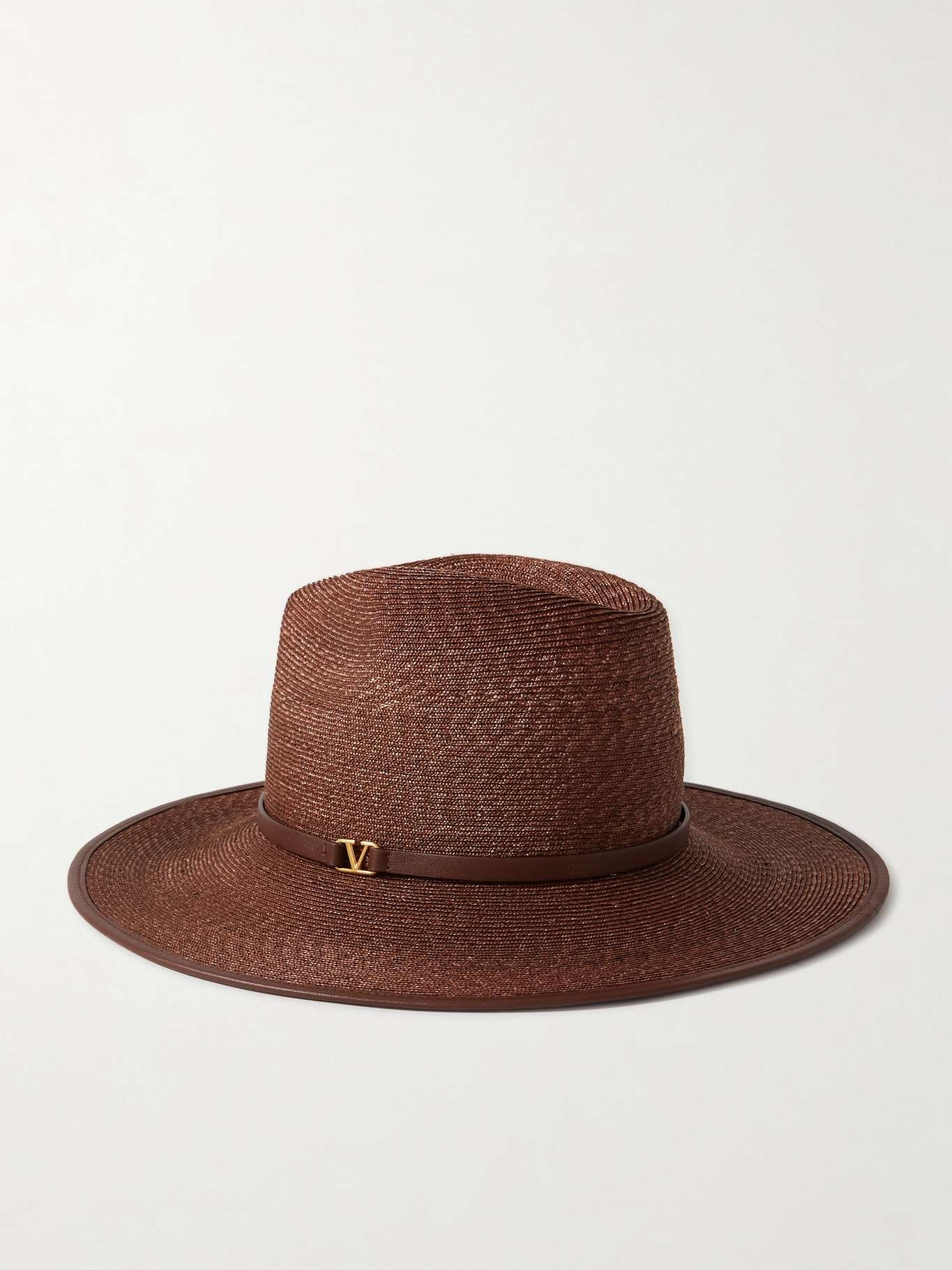 VLOGO leather-trimmed straw sunhat - 1