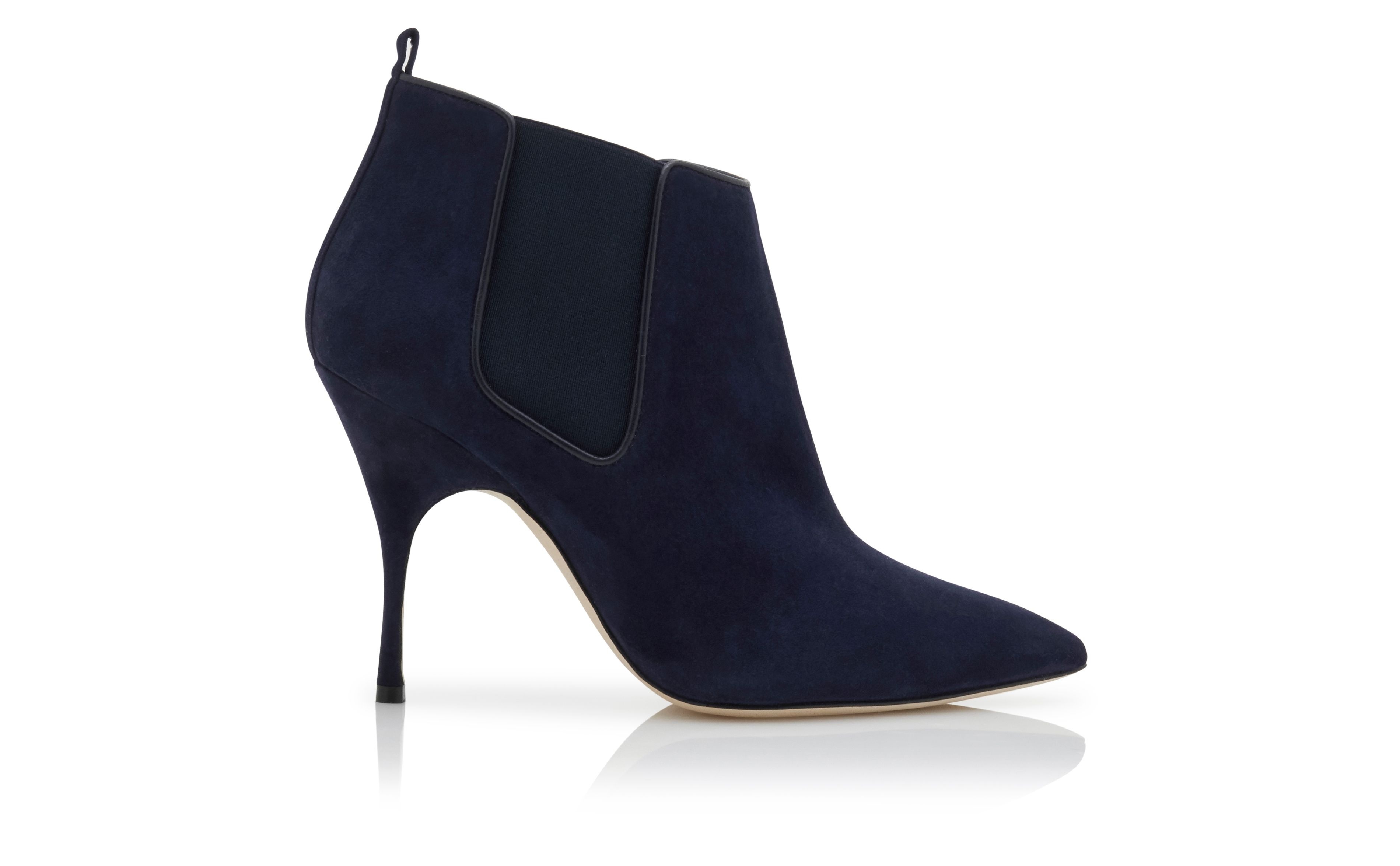 Navy Blue Suede High Heel Chelsea Boots - 1