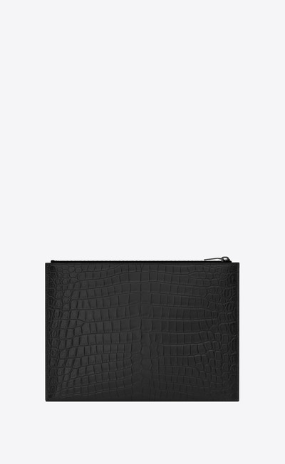 SAINT LAURENT tiny monogram zipped tablet holder in crocodile-embossed leather outlook