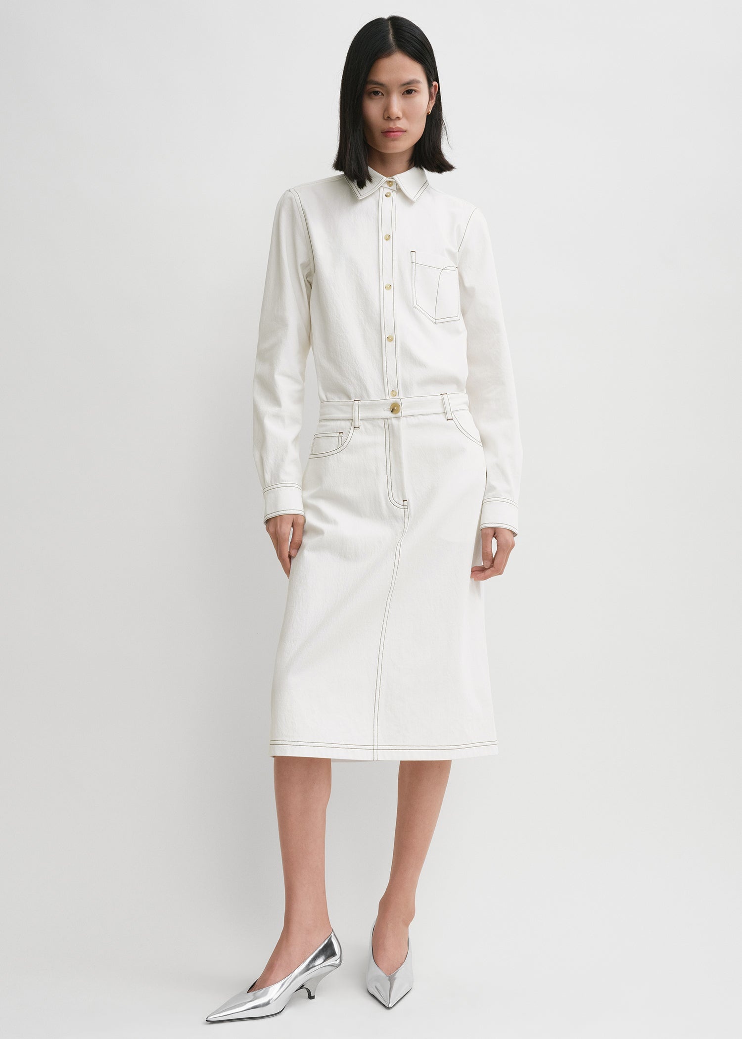 Tumbled cotton midi skirt white - 2