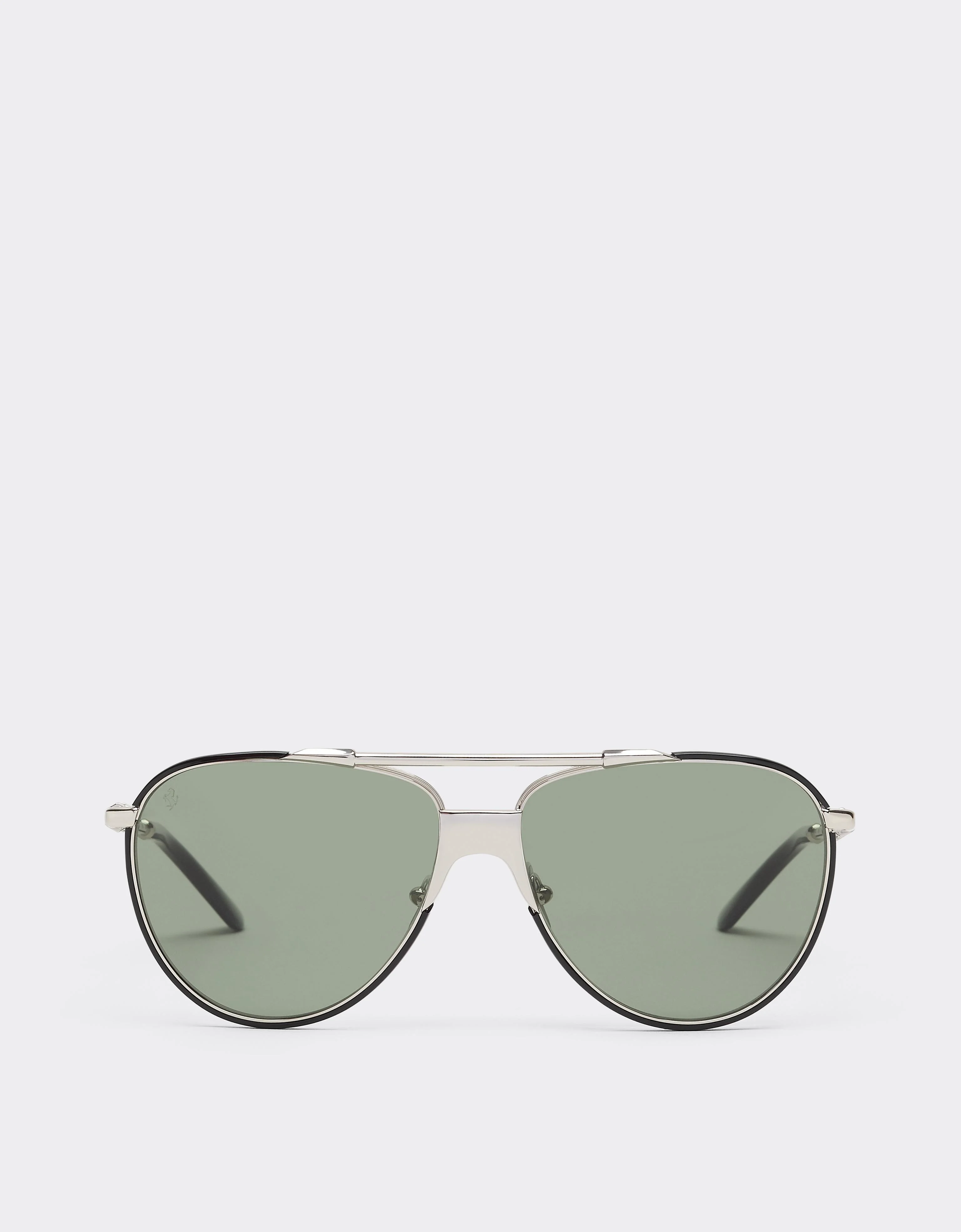 Sunglasses in polishedsilver-colouredmetal with dark green lenses - 1
