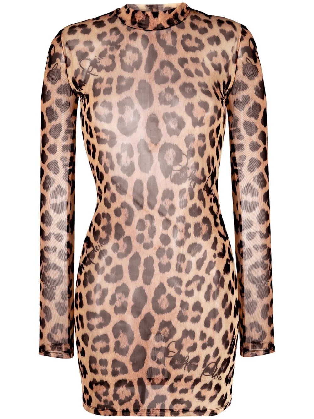 leopard-print mock neck dress - 1