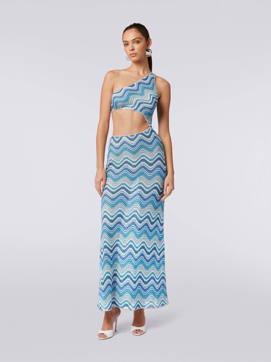 Long chevron crochet cover-up with cut-out and lurex - 2