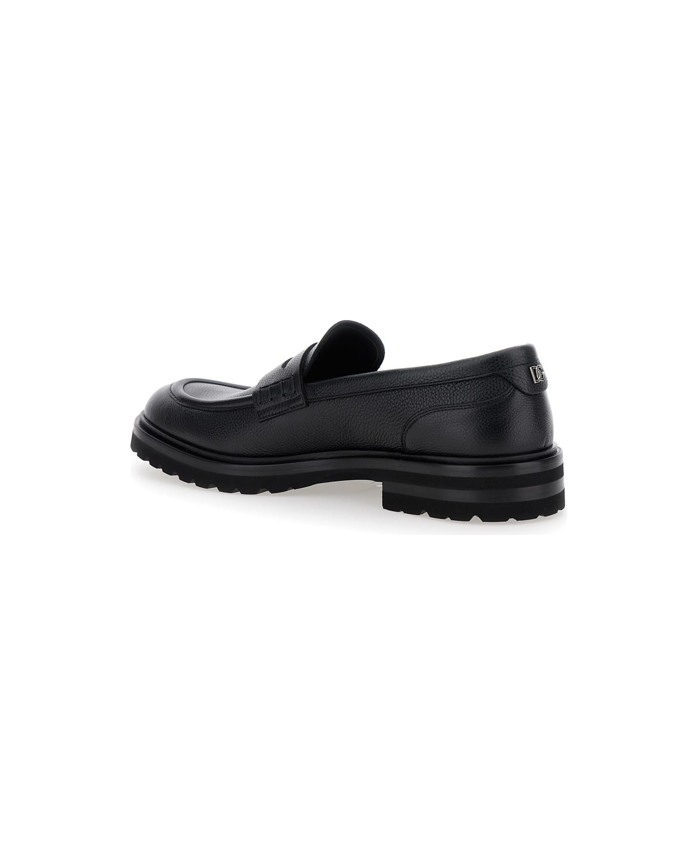 'altavilla' Black Loafers With Dg Logo On The Heel In Brushed Leather Man - 3