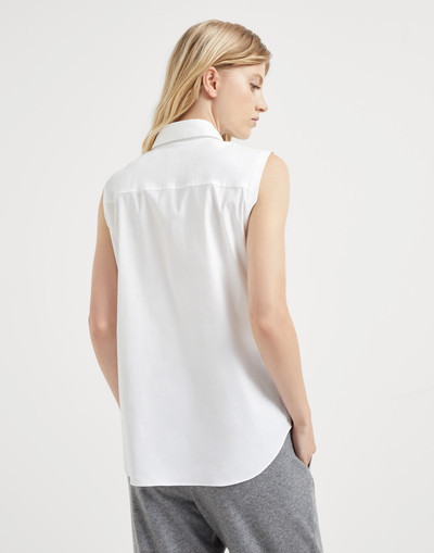 Brunello Cucinelli Stretch cotton poplin sleeveless shirt with shiny trim outlook