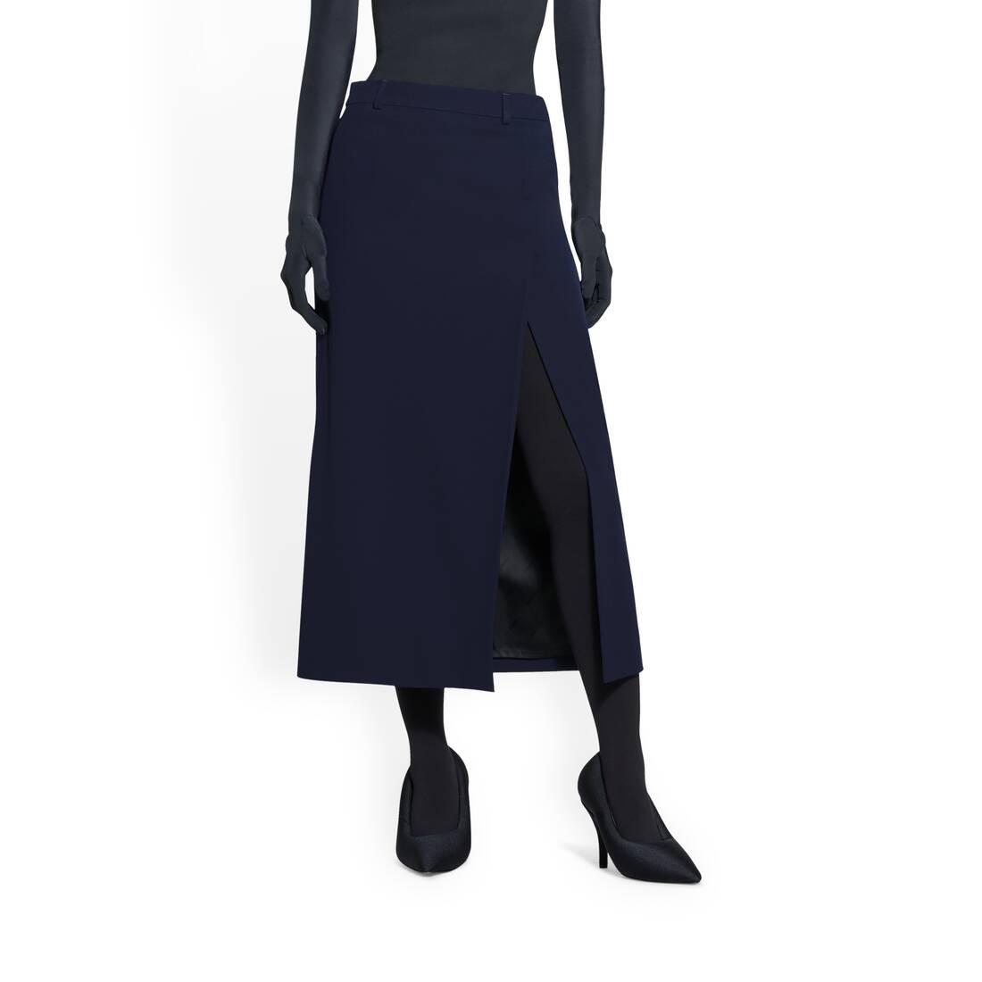 Slit Tailored Skirt in Navy Blue - 5