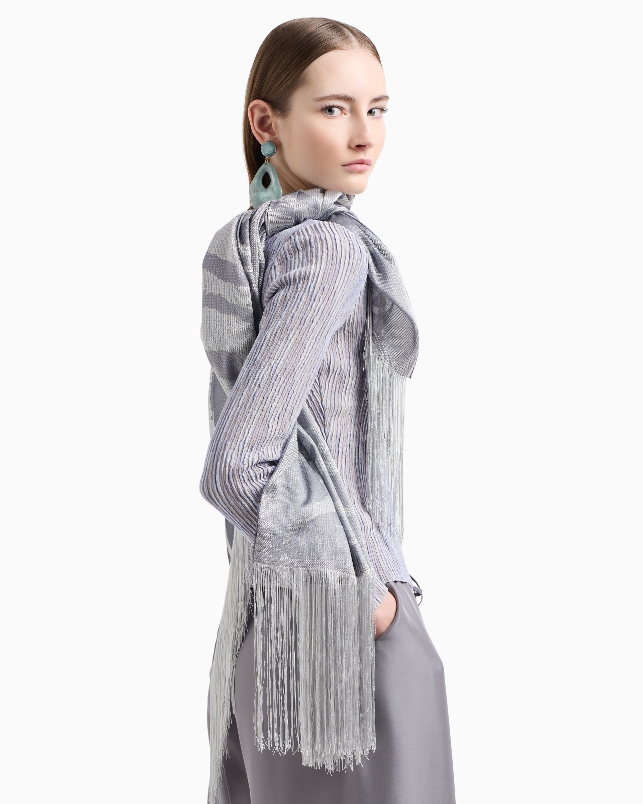 VISCOSE AND SILK BLEND JACQUARD STOLE - 3