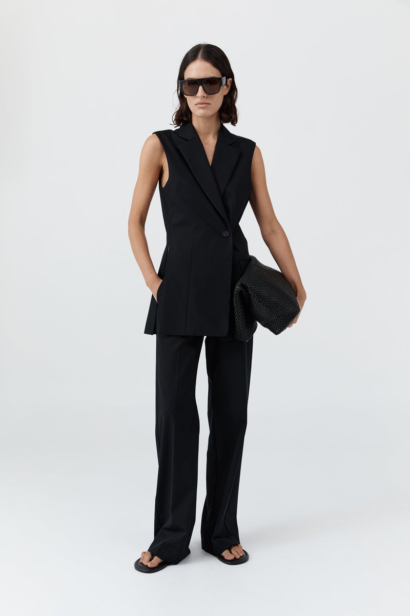 Wool Sleeveless Split Blazer - Black 5