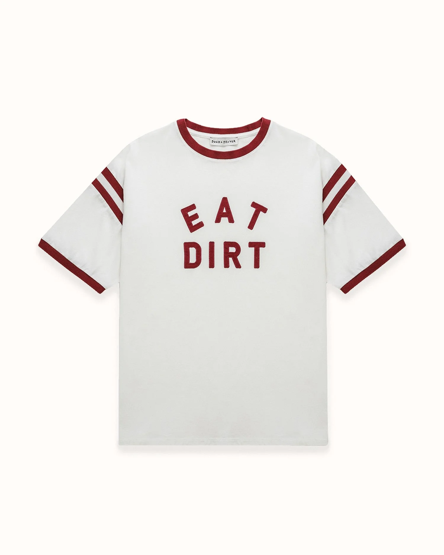 Eat Dirt Vintage White + Burgundy College T-Shirt - 1