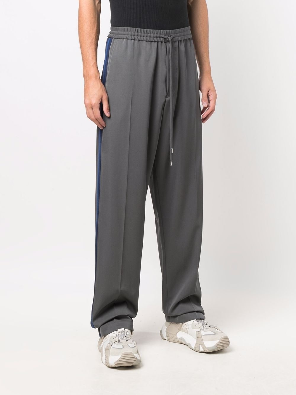 side-stripe drawstring wool trousers - 3