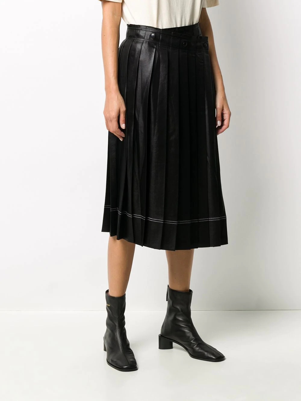 pleated wrap-front skirt - 3