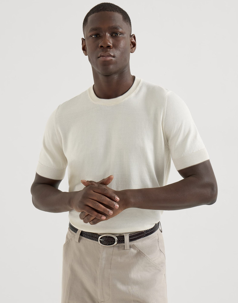 Cotton lightweight knit T-shirt with contrast details 5