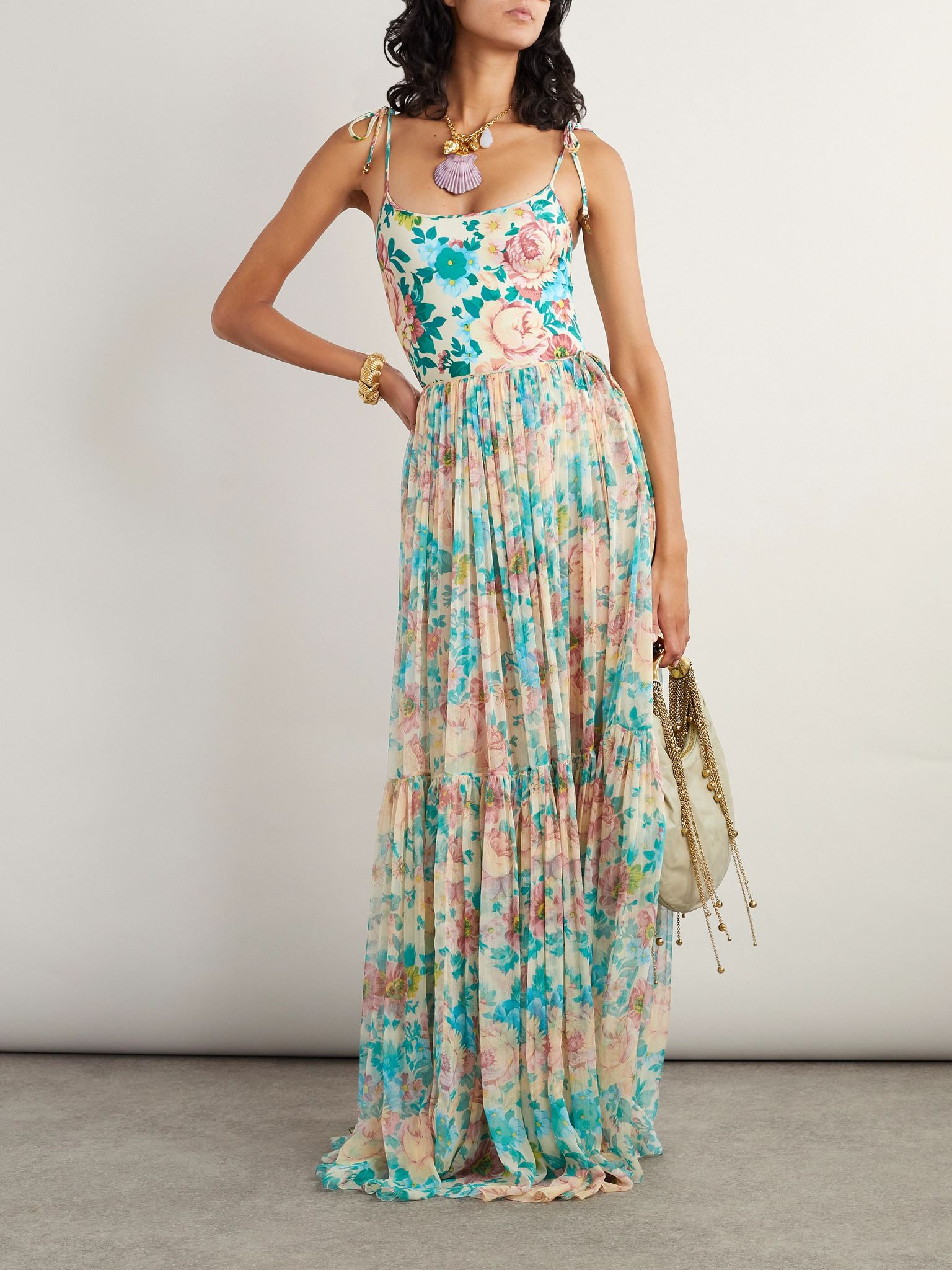 Embellished floral-print swimsuit Blue - 2