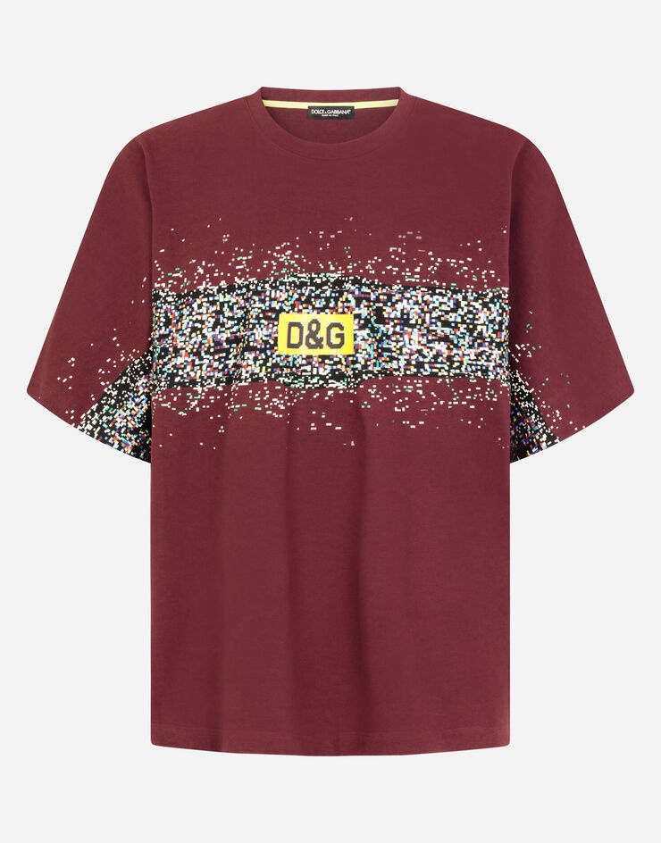 Cotton T-shirt with multi-colored glitch print - 3