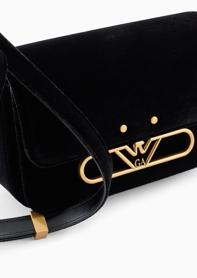 Velvet shoulder bag with metal eagle logo 5