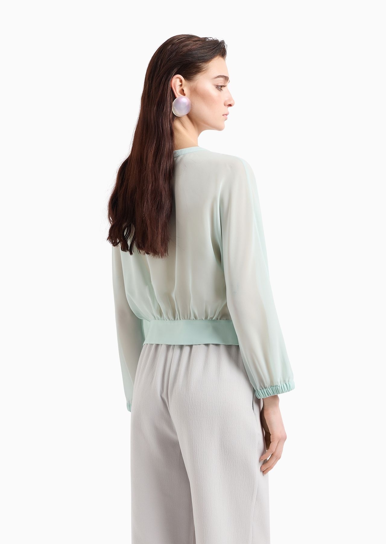 Georgette round-neck shirt with gathering - 3