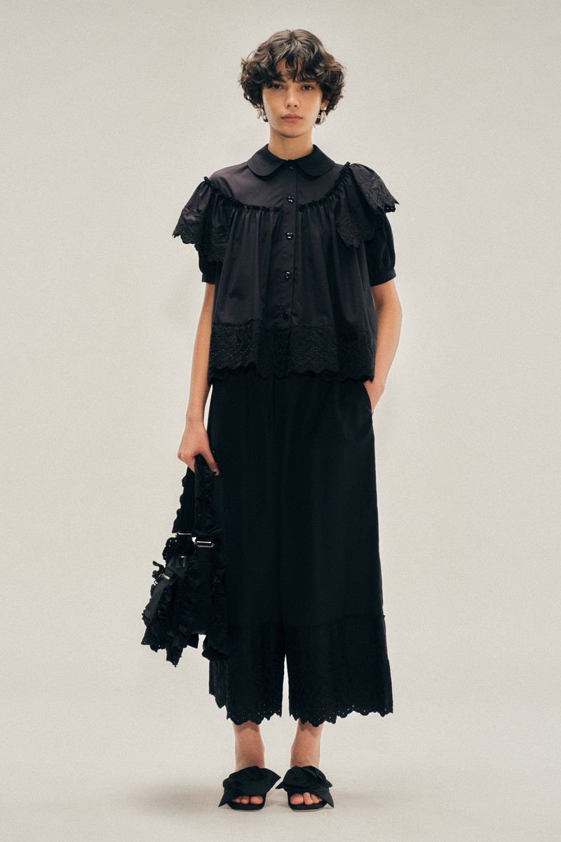 Simone Rocha Cropped Puff Sleeve Ruffle Frill Trim Shirt outlook