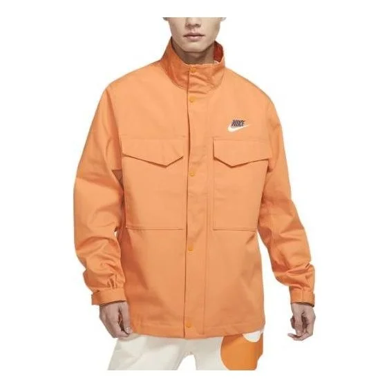Men's Nike Sportswear Solid Color Alphabet Logo Stand Collar Zipper Jacket Orange DR7833-808 - 1