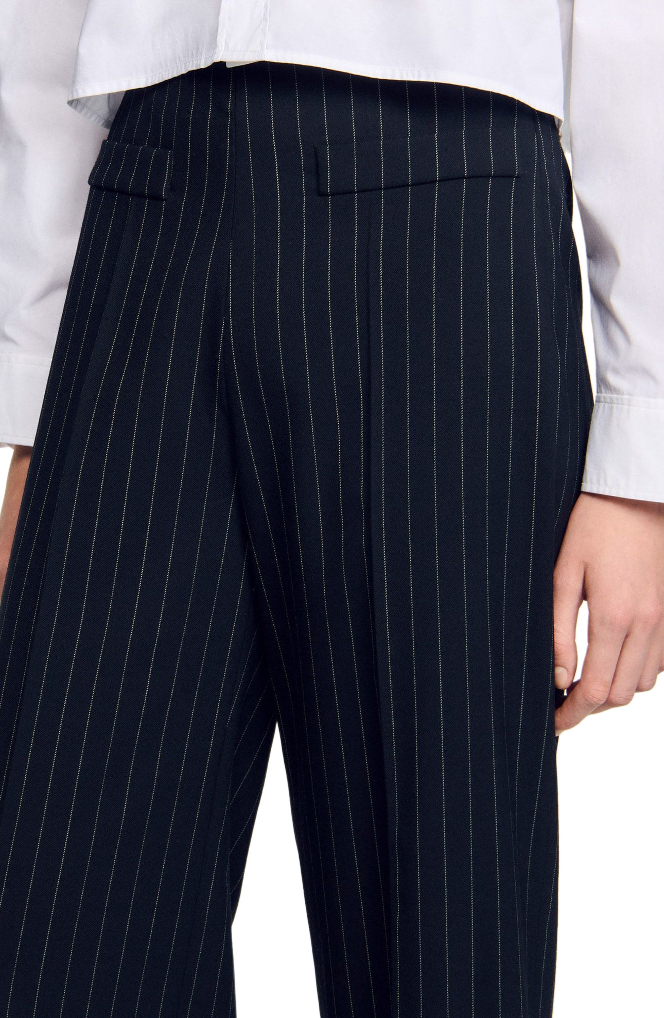 SANDRO Chalk-striped straight-leg trousers in Black at Nordstrom - 4