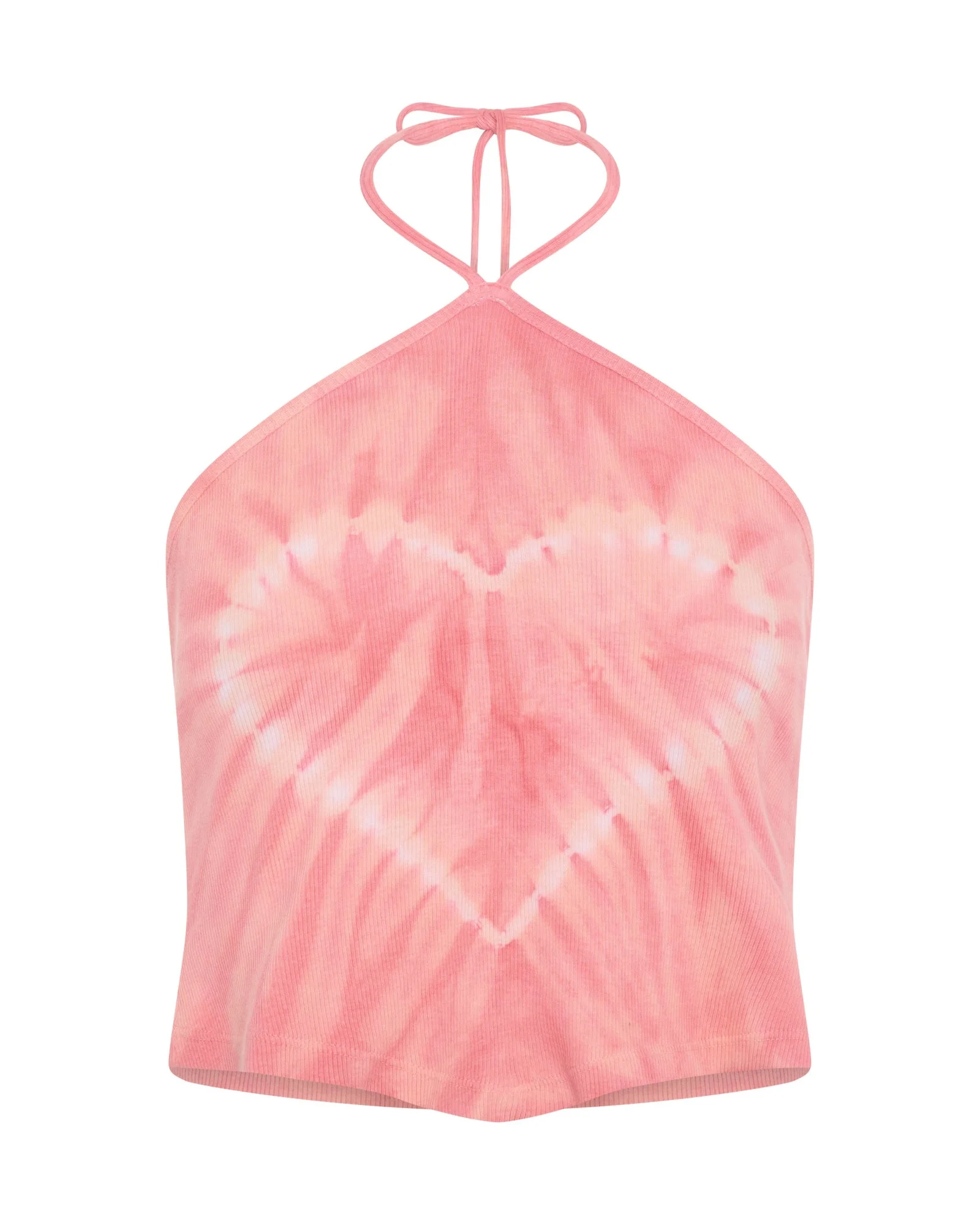 Tie Dye Heart Cropped Halter Neck Top - Pink - 1