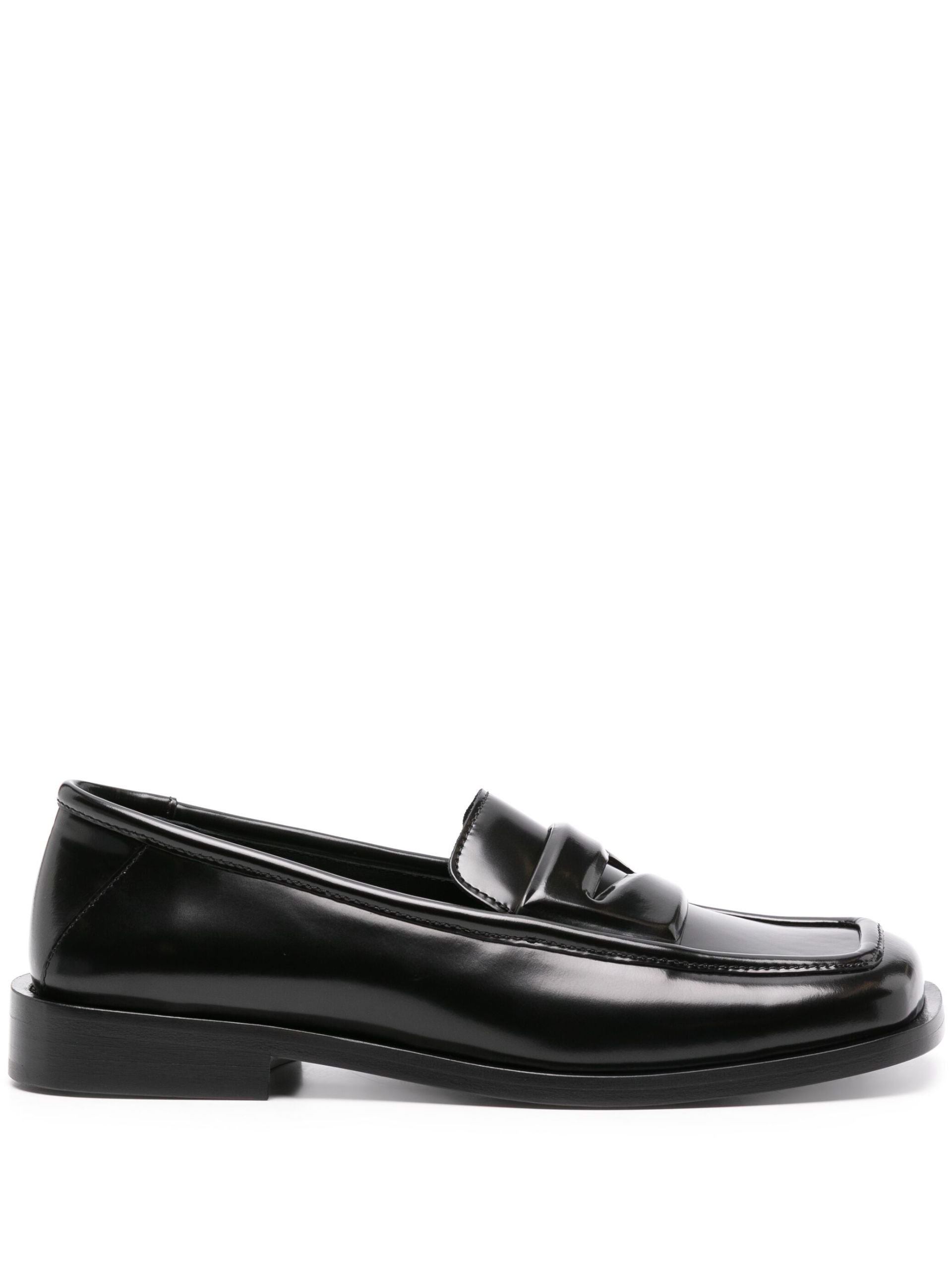 Black High-Shine Leather Loafers - 1