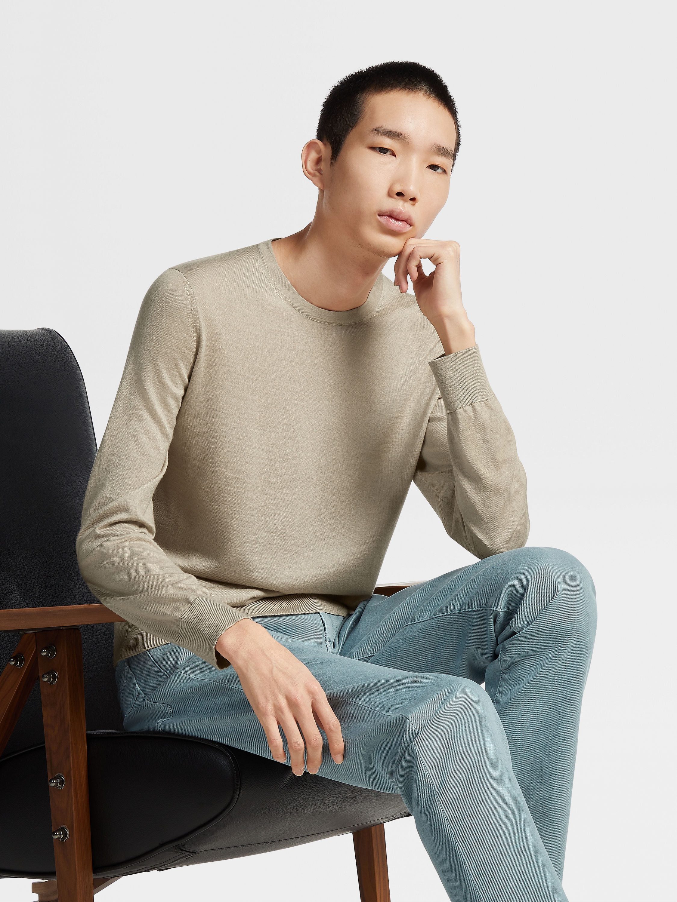 LIGHT TAUPE CASHSETA CREWNECK - 5