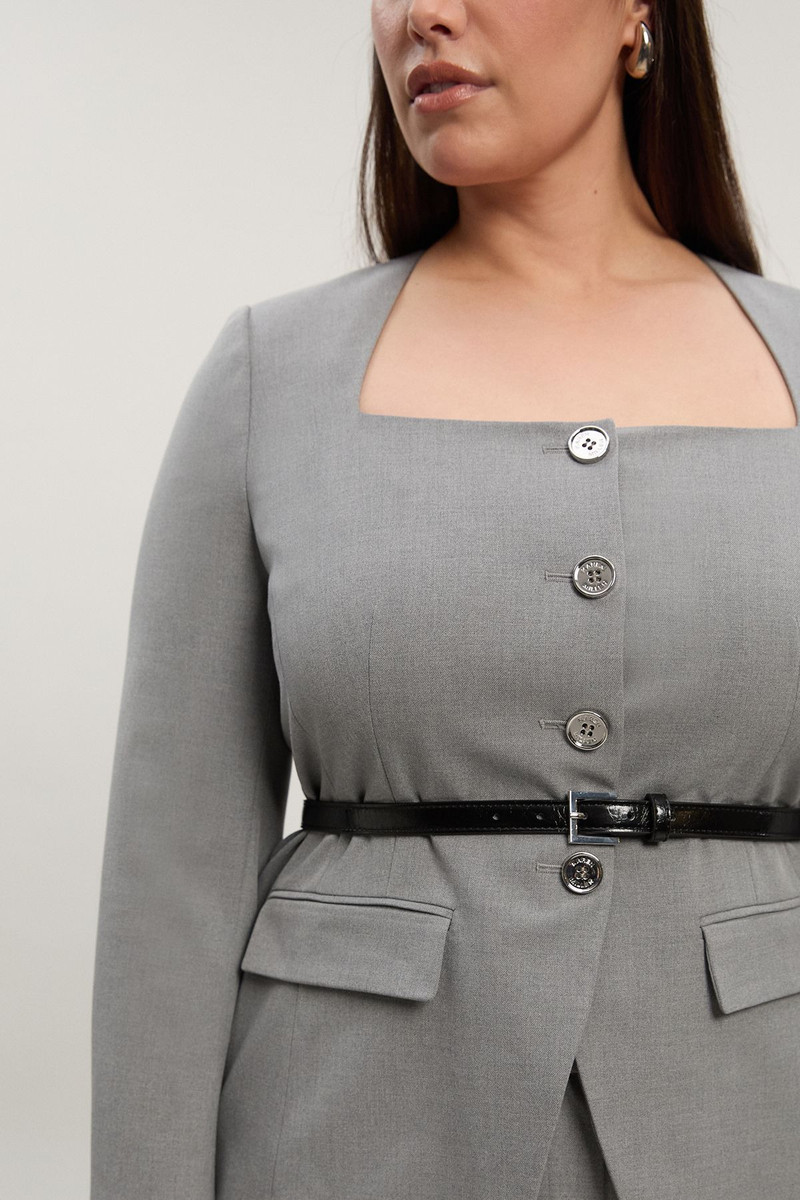 KAREN MILLEN Plus Size Tailored Marl Belted Square Neck Blazer outlook