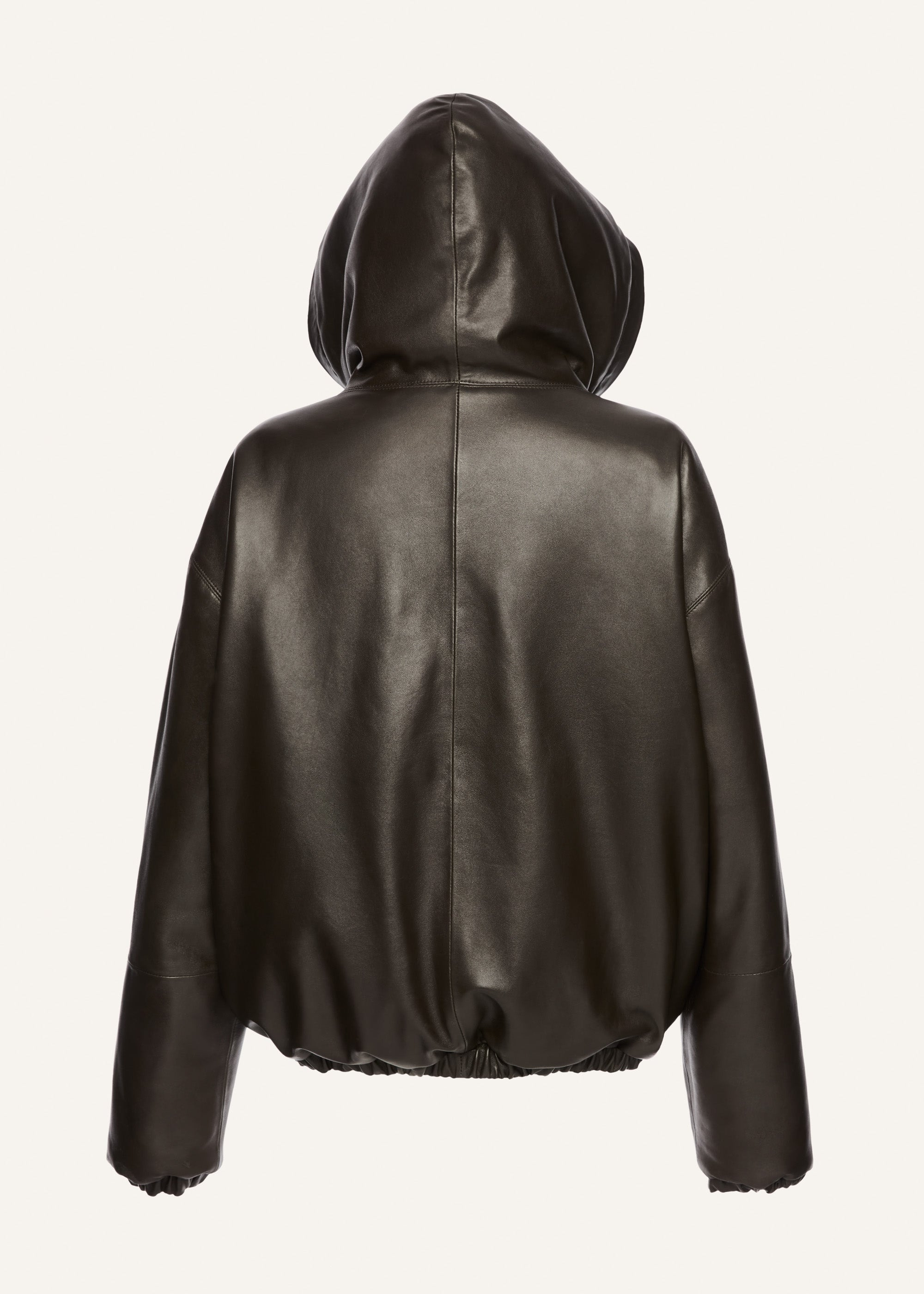 Lace-detail zip up hoodie in black leather - 2