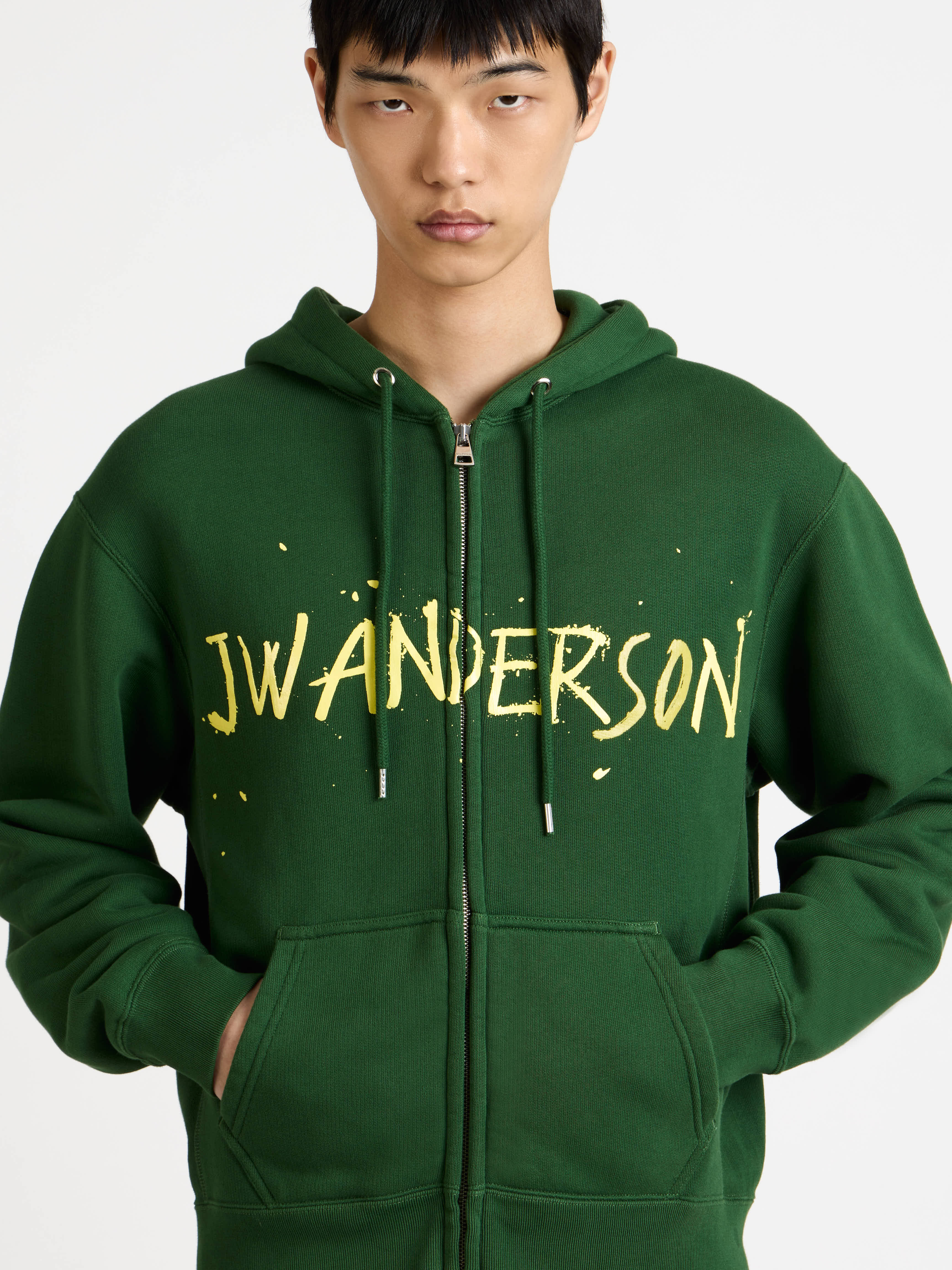 ZIP FRONT PRINT HOODIE IN GREEN - 7
