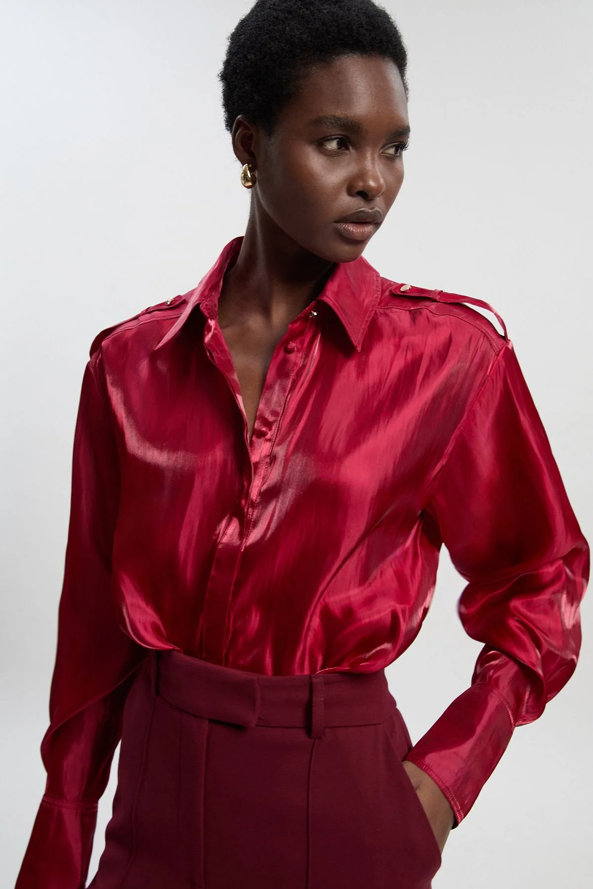 Metallic Woven Collared Shirt - 1