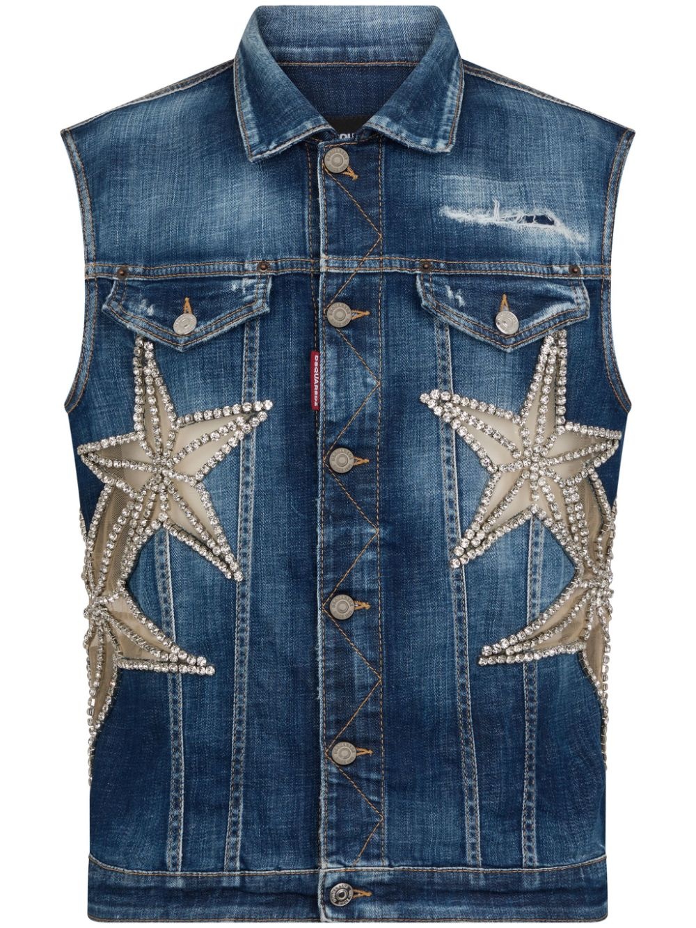 star-appliquÃ© embellished denim vest - 1