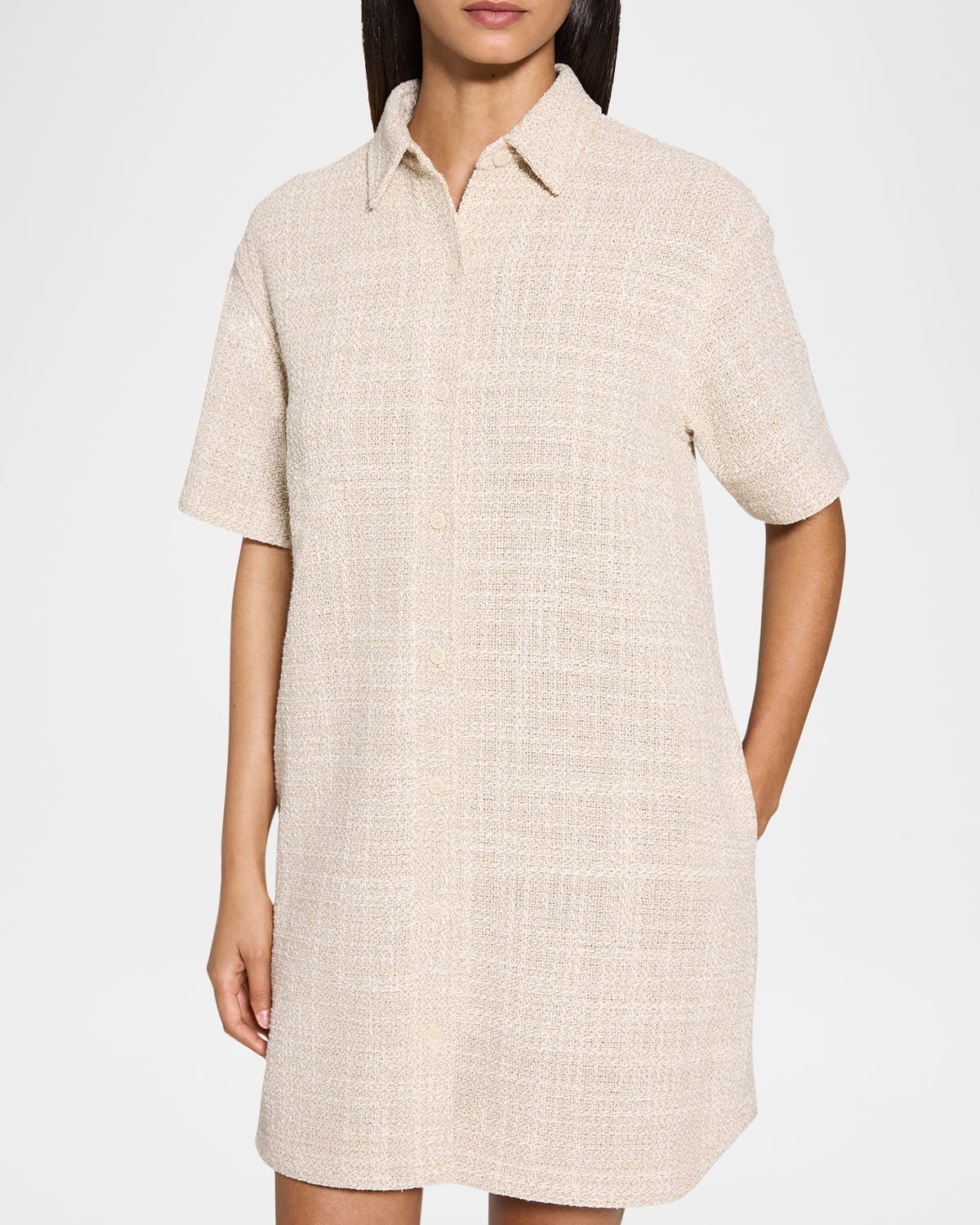 Short-Sleeve Tweed Shirtdress - 5