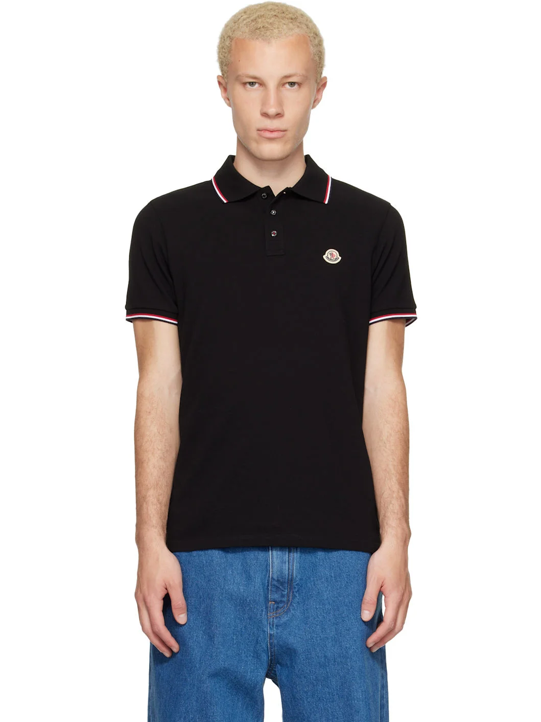 Black Tricolor-Trimmed Cotton Piquet Polo - 1