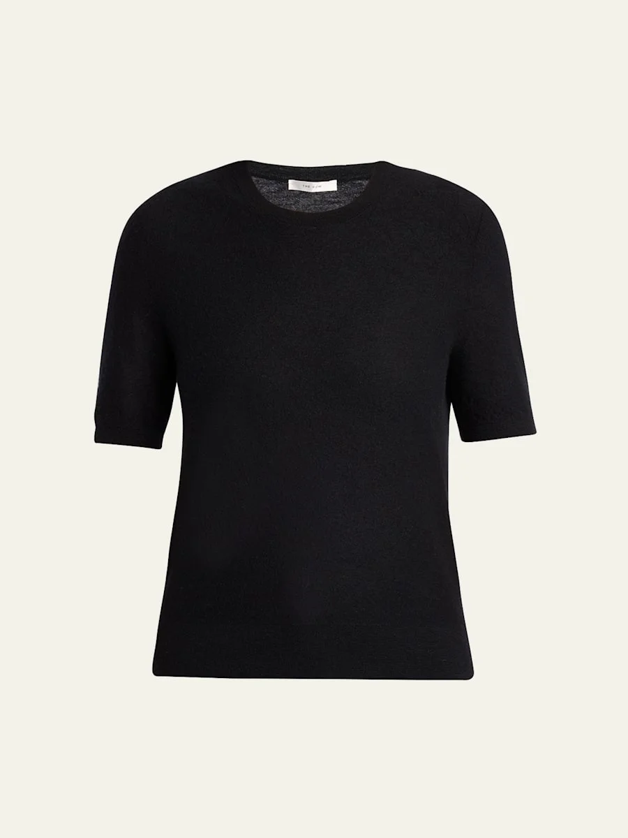 Marika Cashmere Short-Sleeve Crewneck Sweater - 1