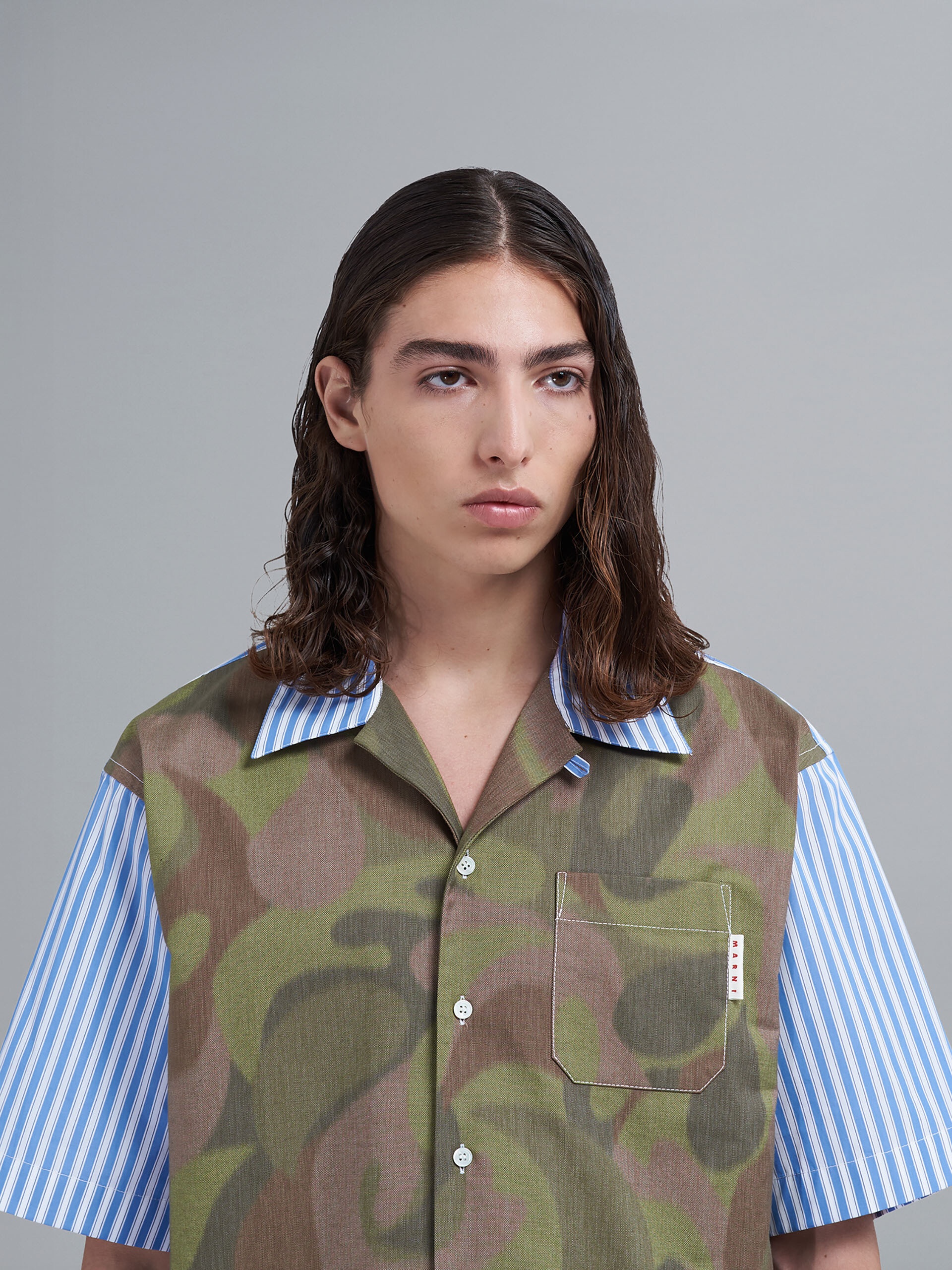 50S CAMO PRINT MIXED MATERIAL BOWLING SHIRT - 4