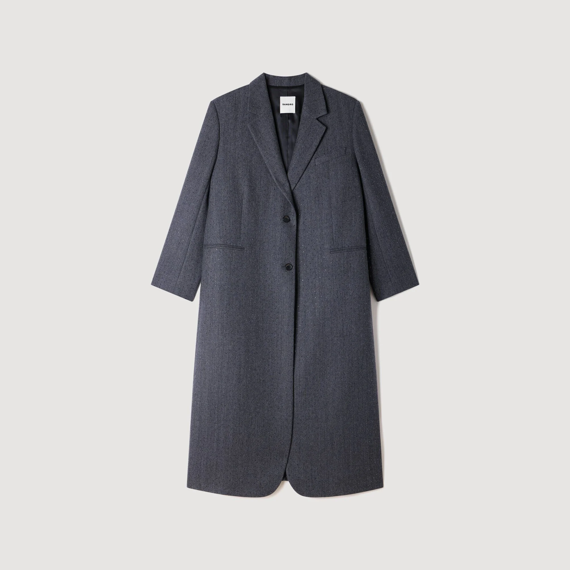 LONG WOOL COAT WITH RHINESTONES - 1
