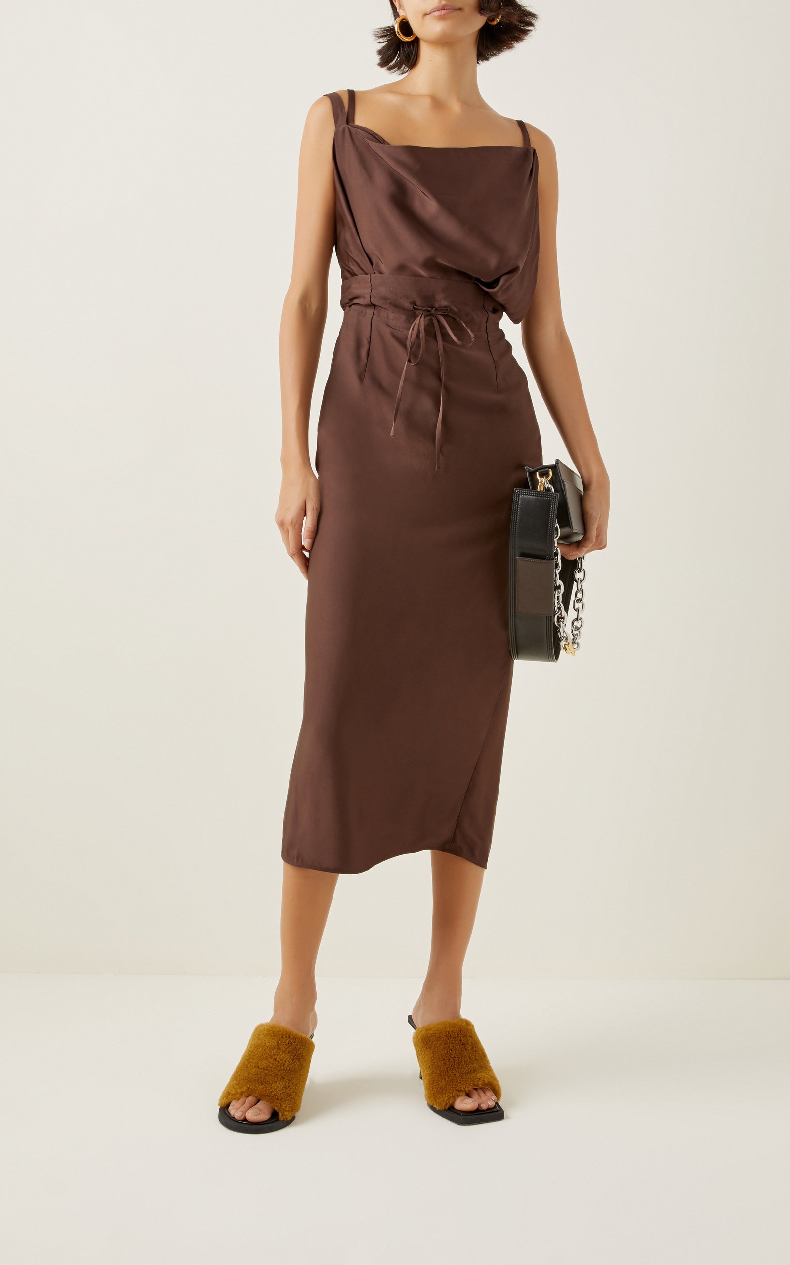 La Tablier Strap-Detailed Satin Midi Slip Dress brown - 3