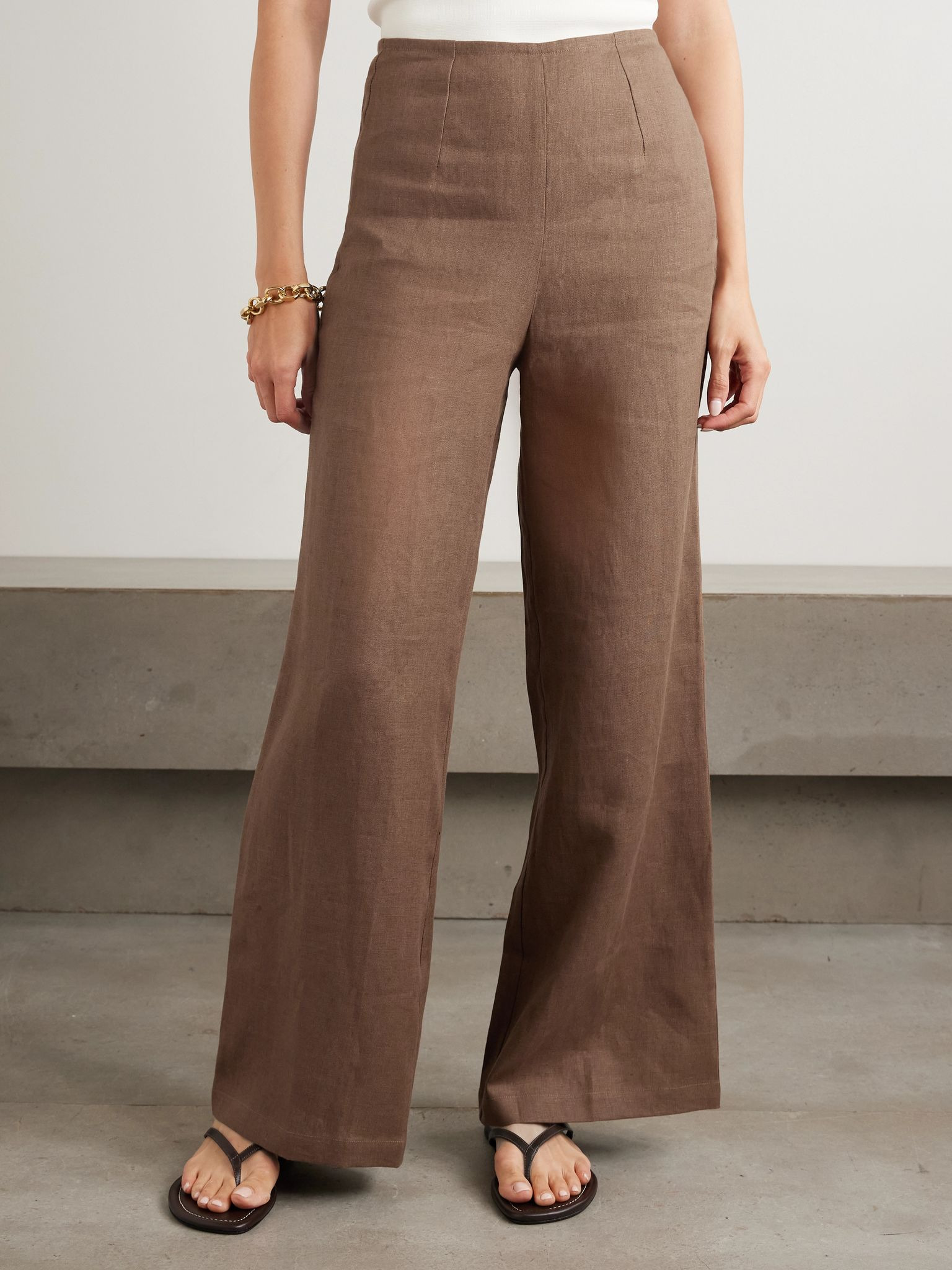 Syna cropped linen wide-leg pants Dark brown - 3