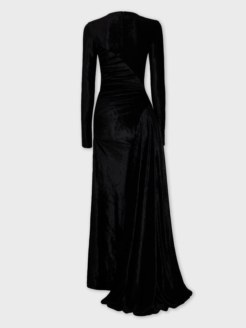 rabanne LONG DRAPED VELVET DRESS outlook