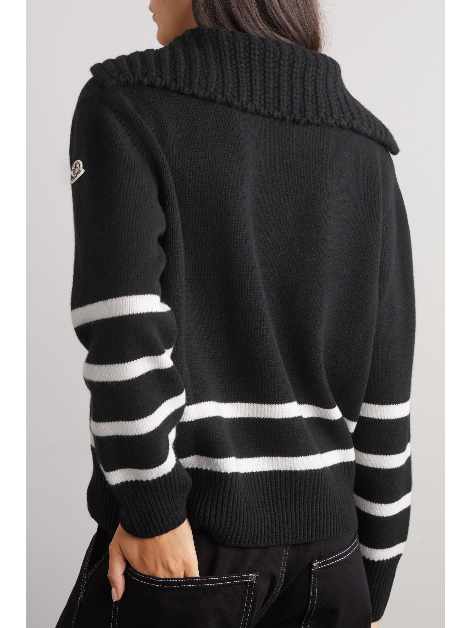 Appliquéd striped wool and cashmere-blend sweater Black - 4
