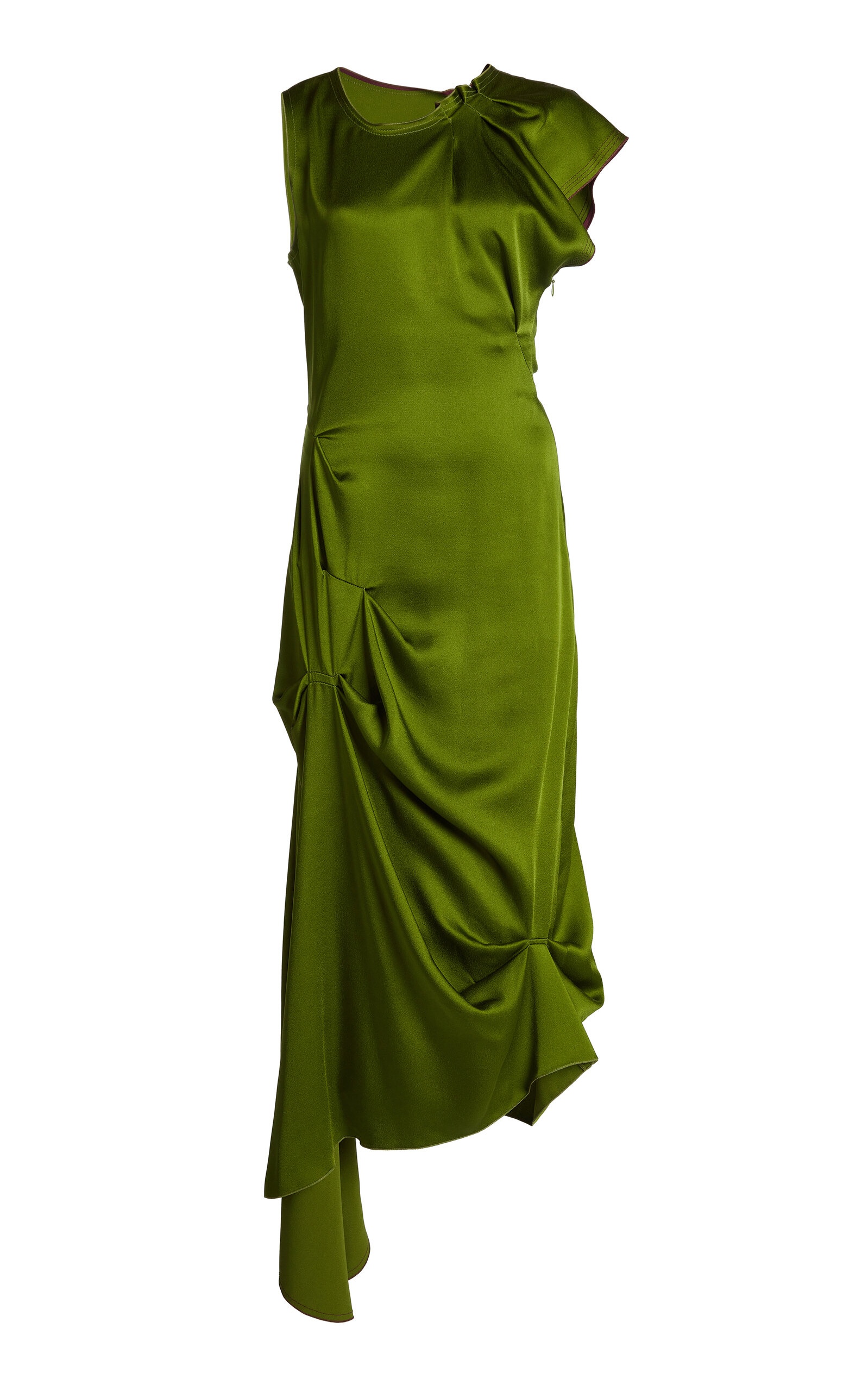 ワンピース VICTORIA BECKHAM DARK GREEN MIDI DRESS IN SATIN VICTORIA BECKHAM Asymmetric draped satin midi dress | NET-A