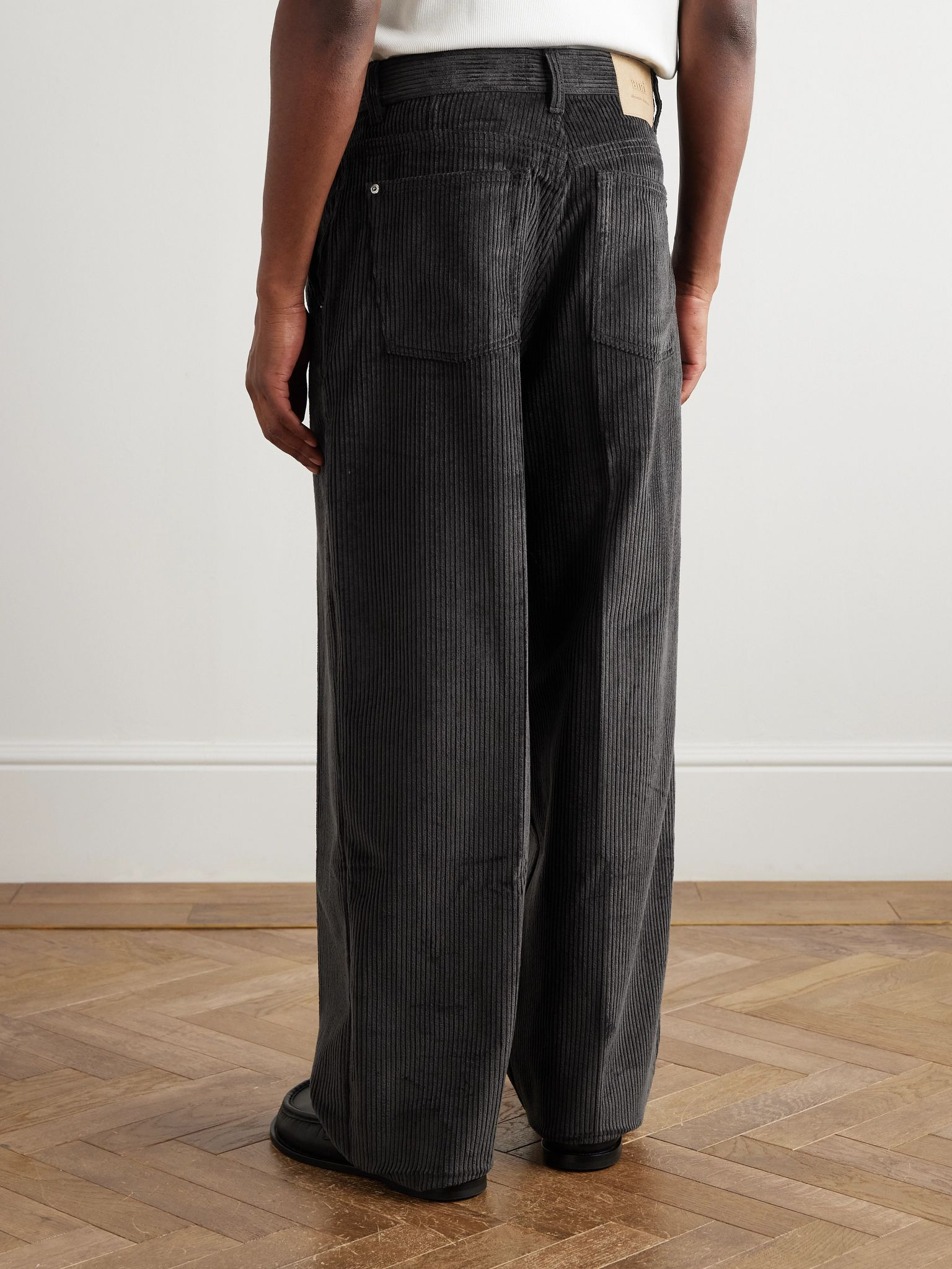 Wide-Leg Cotton-Corduroy Trousers Black - 4