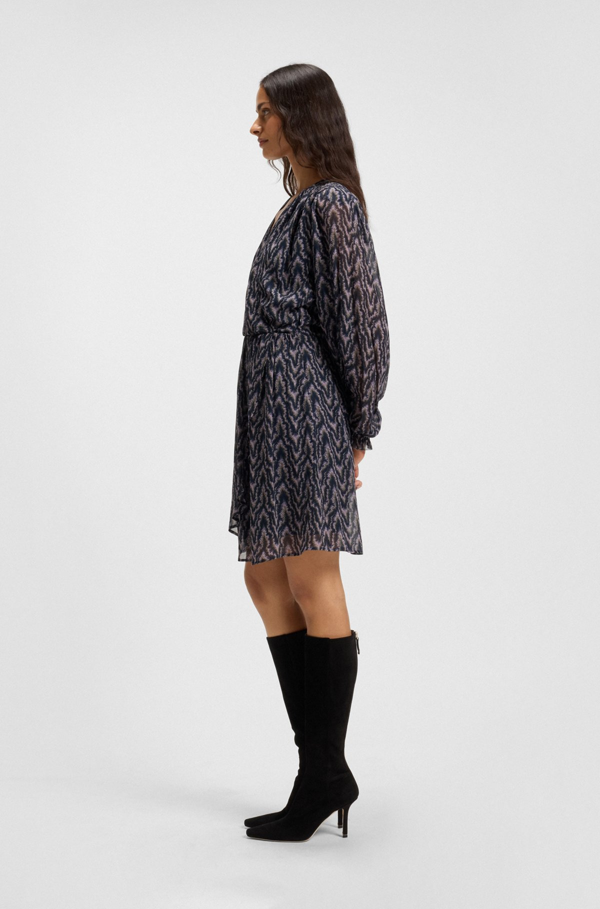 PRINTED-CREPE DRESS WITH SMOCKING - 3