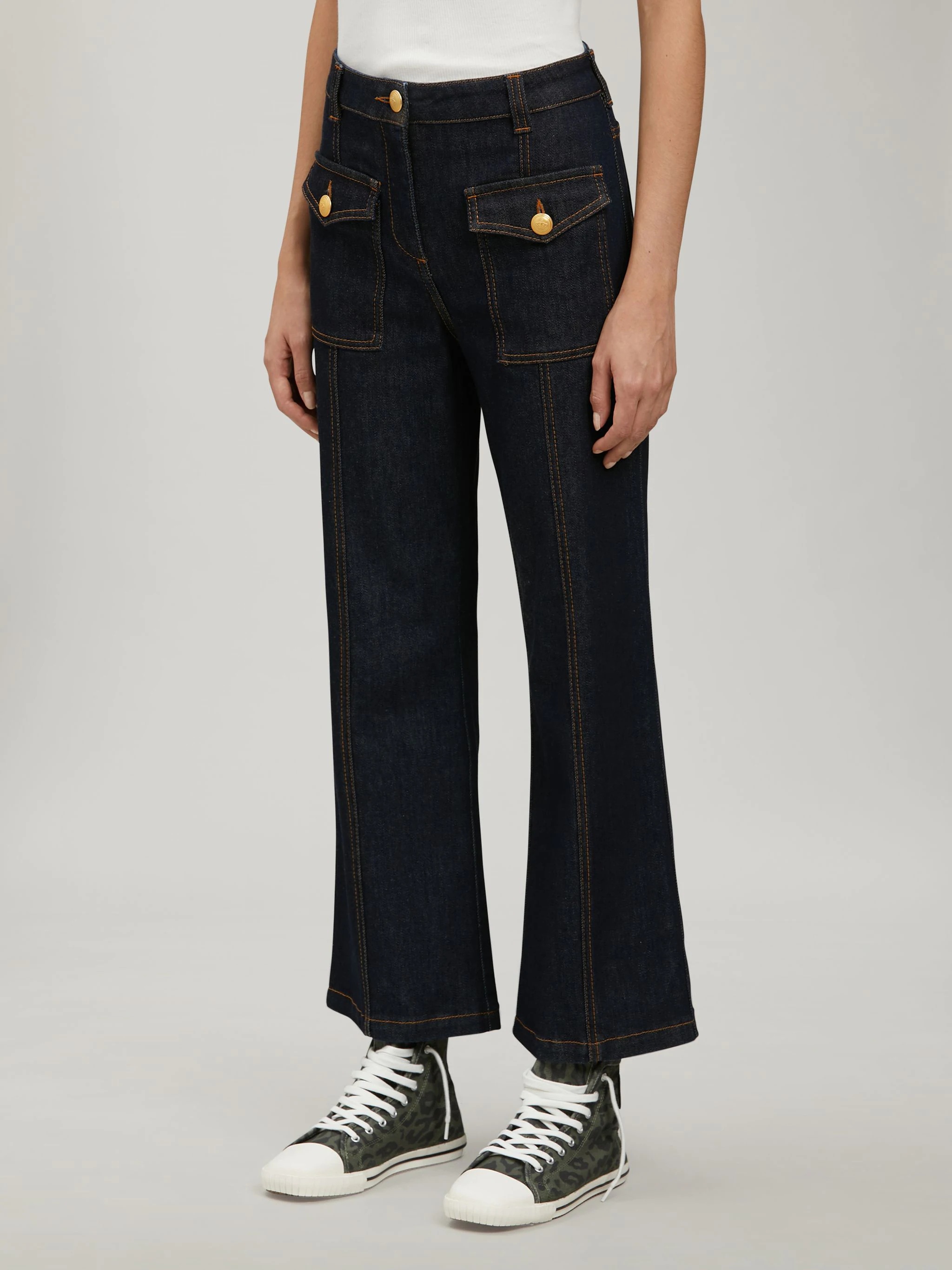 MARINE FLARE DENIM PANTS - 4