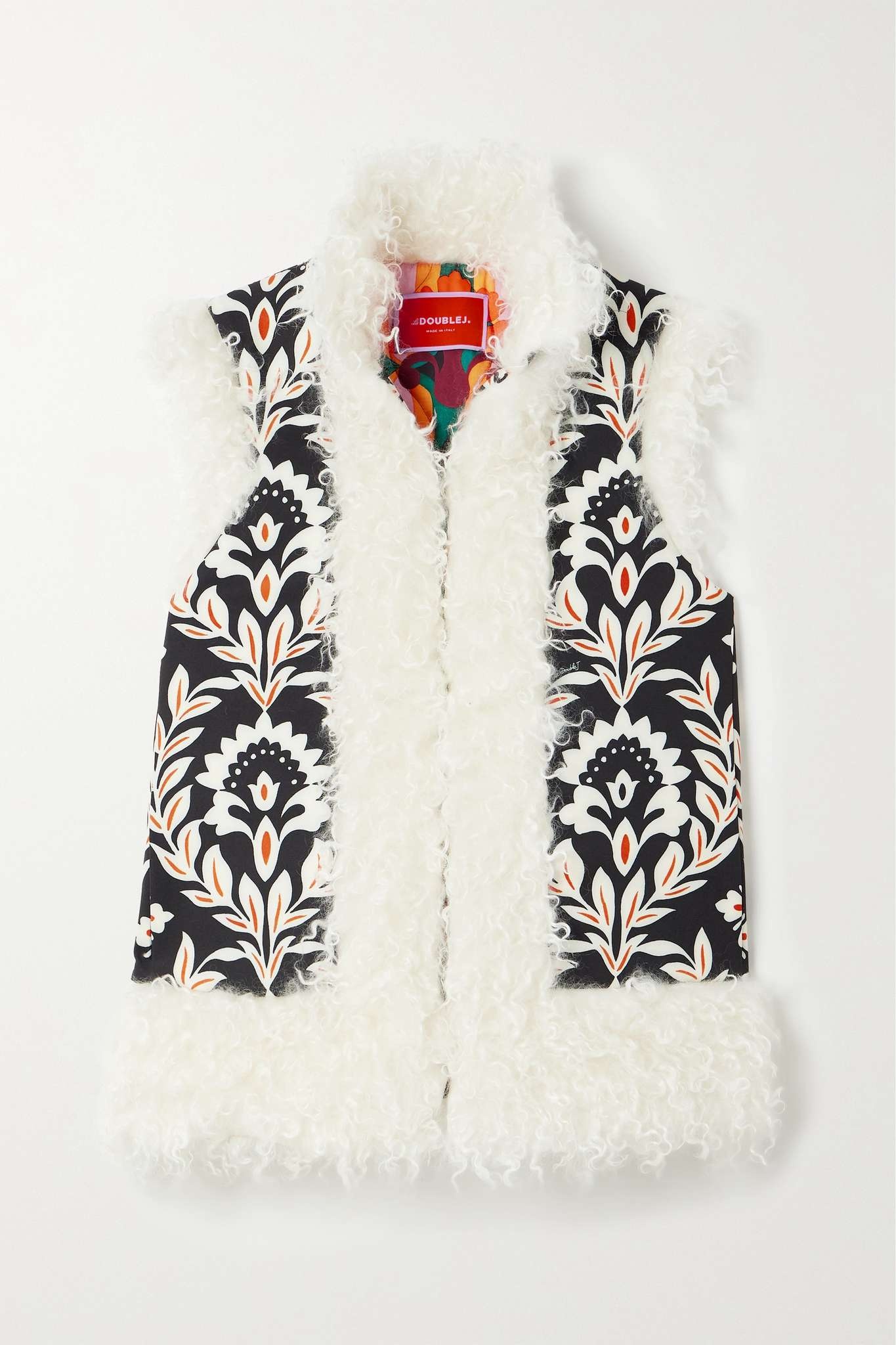 Folk faux shearling-trimmed  padded floral-print crepe vest - 1