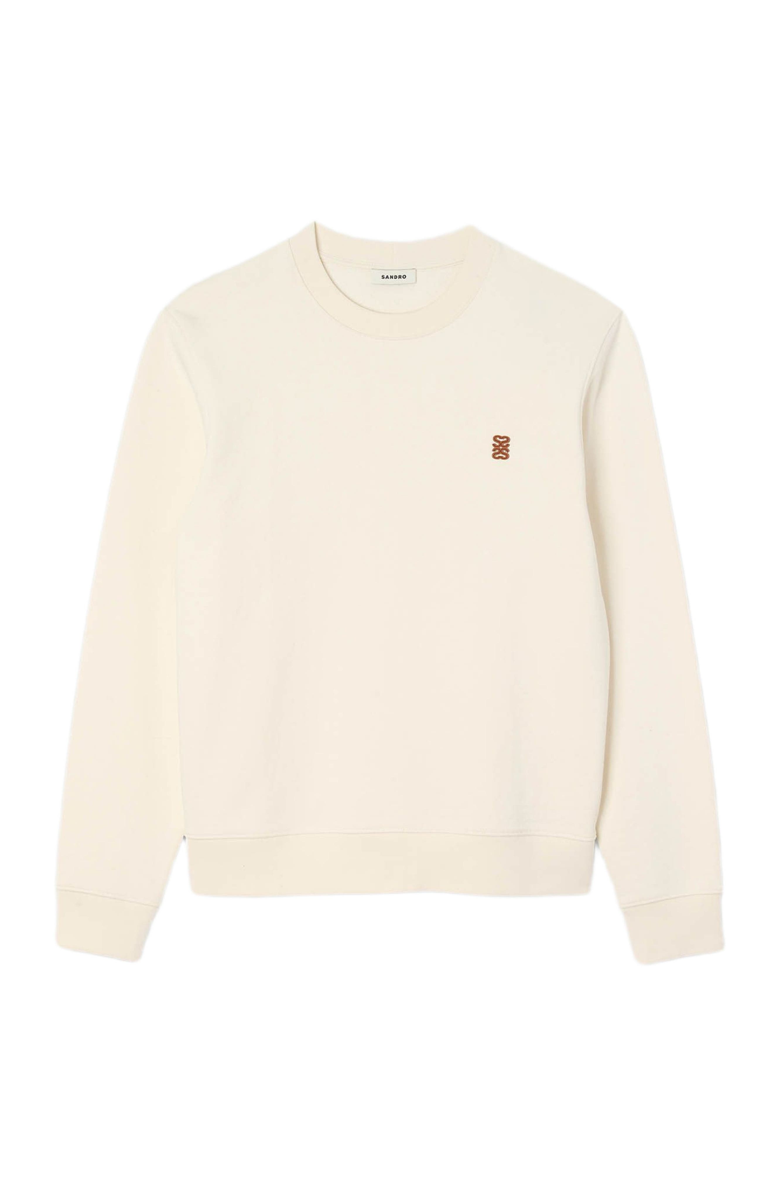 SANDRO Oversized sweatshirt with leather patch in Butter Cream at Nordstrom - 6