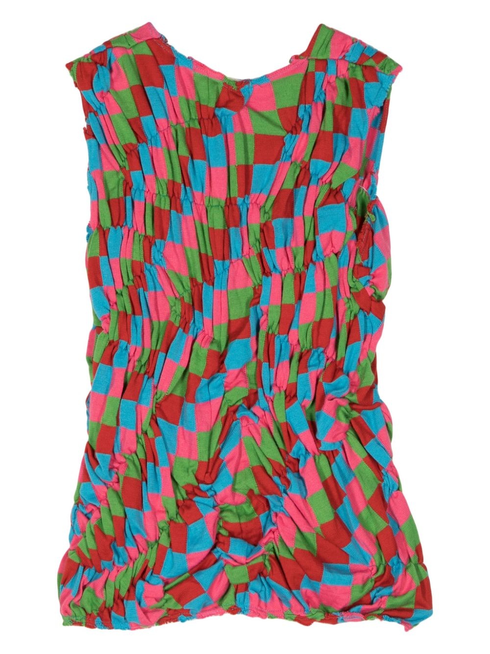 check-pattern ruched top - 2